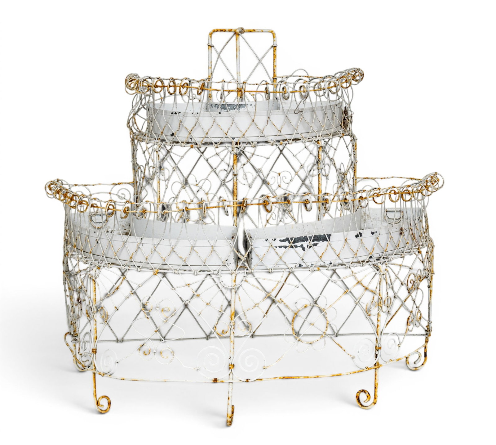 Victorian Wrought Iron and Wirework Plant Stand 1880-1900, H 34" W 39" Depth 21" (1 of 9)