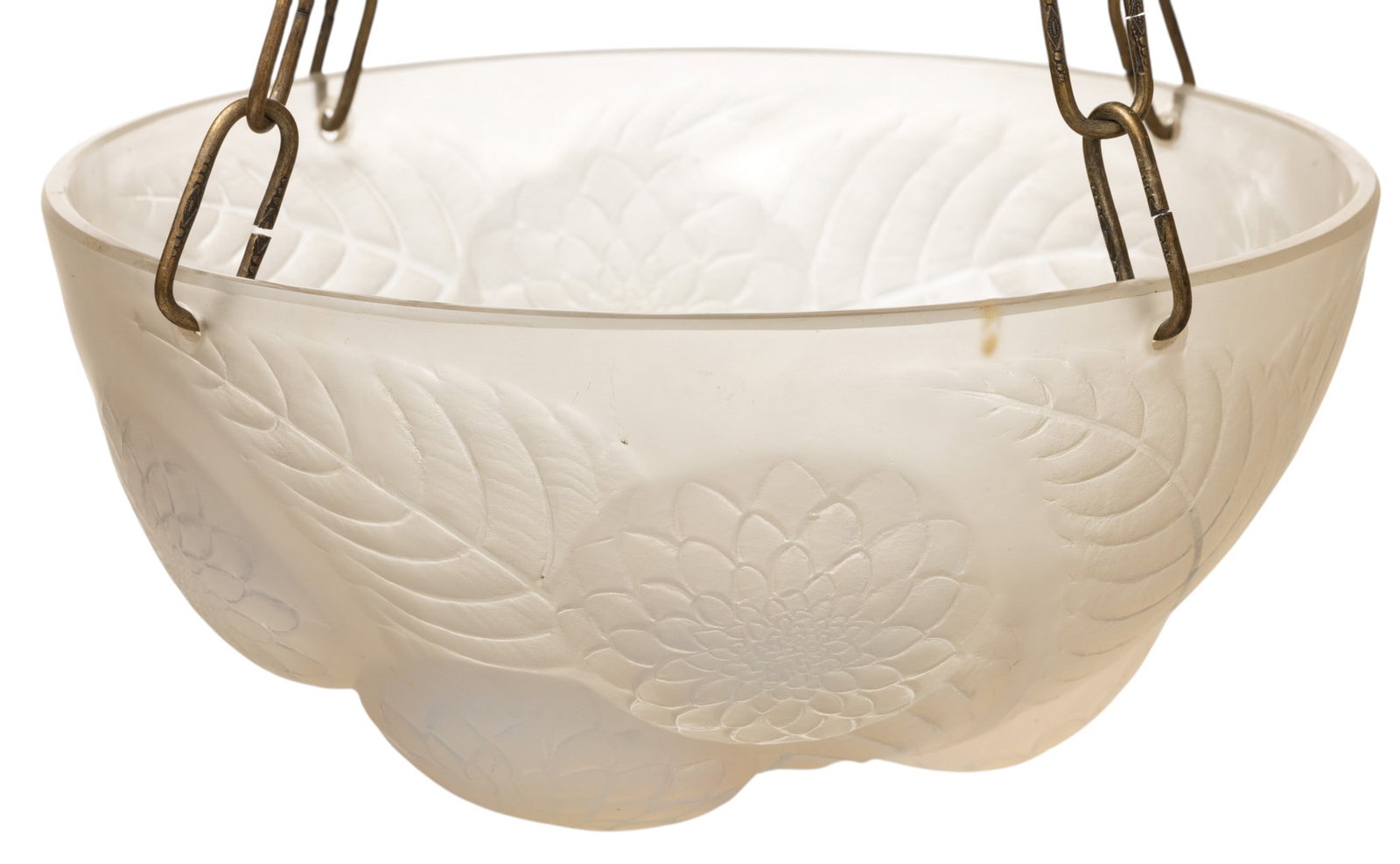 Lalique (French) Frosted Art Glass 'Dahlias' Hanging Shade, Ca. 1921-1930, H 5.25" Dia. 11.5" (1 of 6)