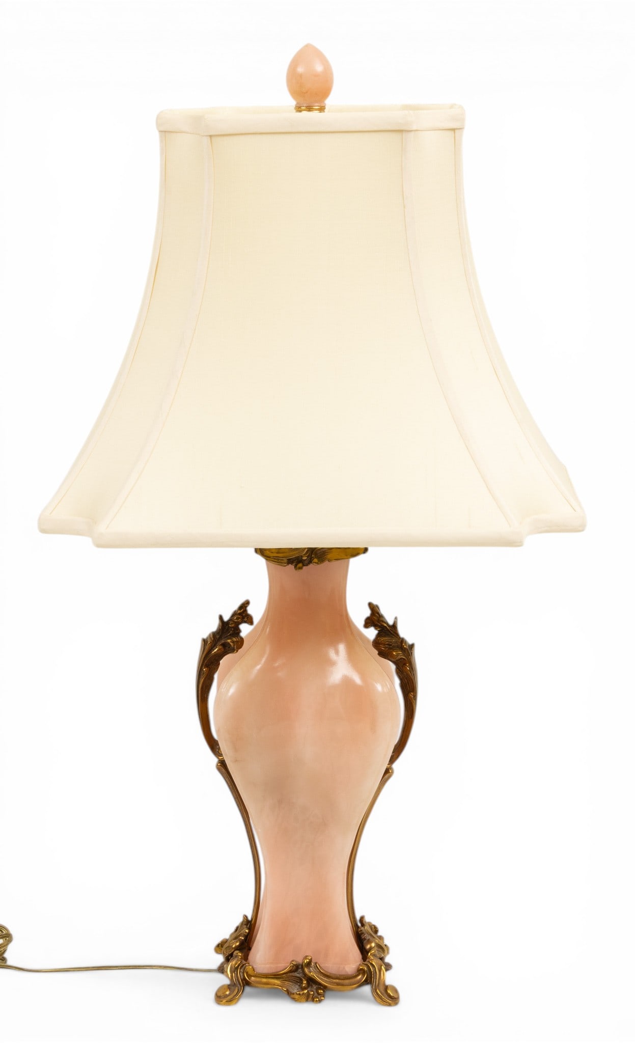 Marbro Lamp Company (American) Pink Alabaster and Bronze Lamp H 30" W 7" Depth 5" (1 of 6)