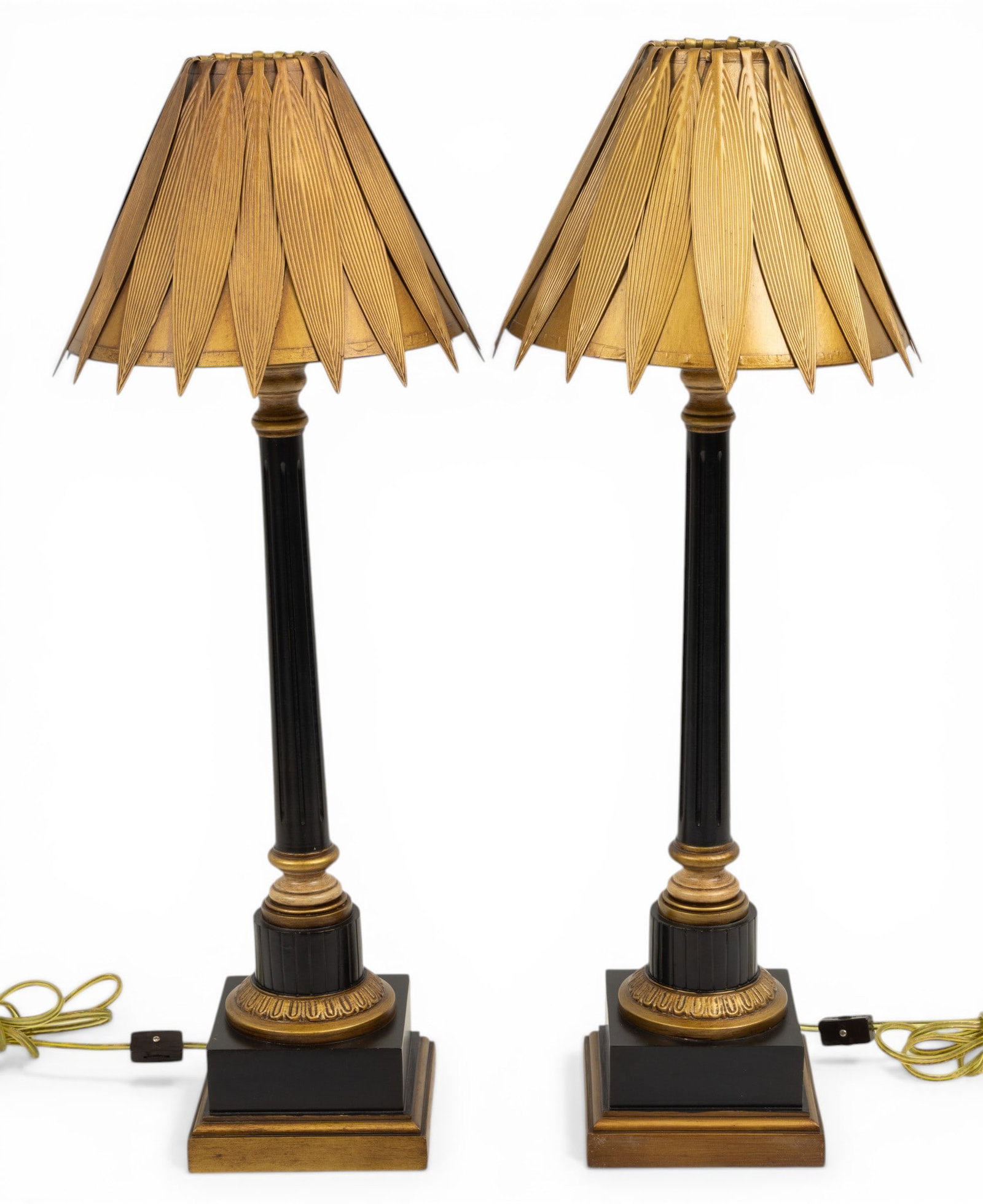 American Ebonized Wood Table Lamps C. 1950, H 27" Dia. 11" 1 PAIR (1 of 4)