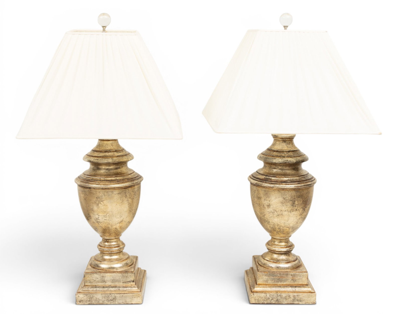Pair of Urn Form Silvered Composition Table Lamps H 34" 1 PAIR (1 of 2)