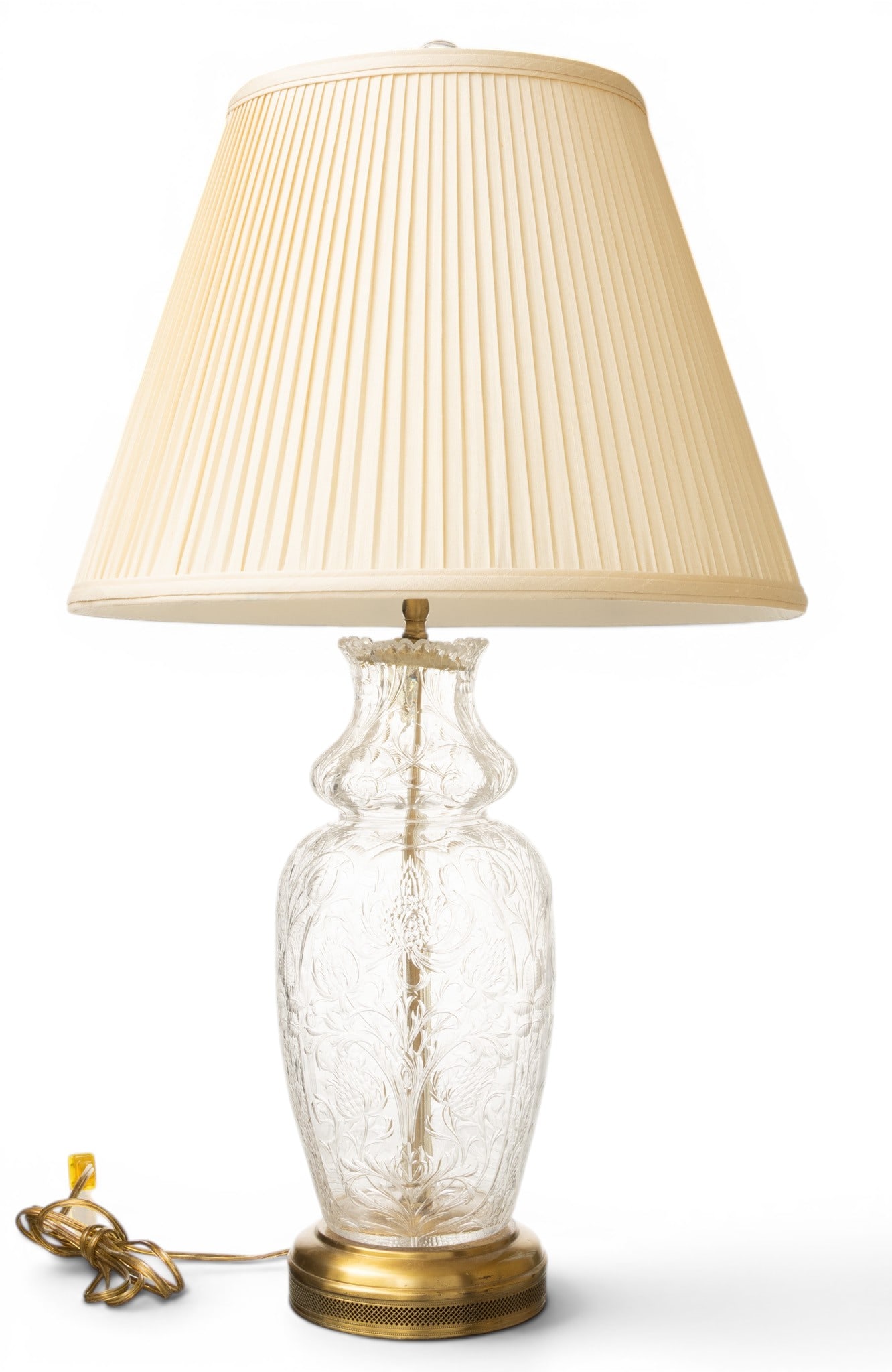 Crystal Bulbous Vase, Engraved Mounted As Table Lamp 1920, H 29" 1 PC (1 of 3)