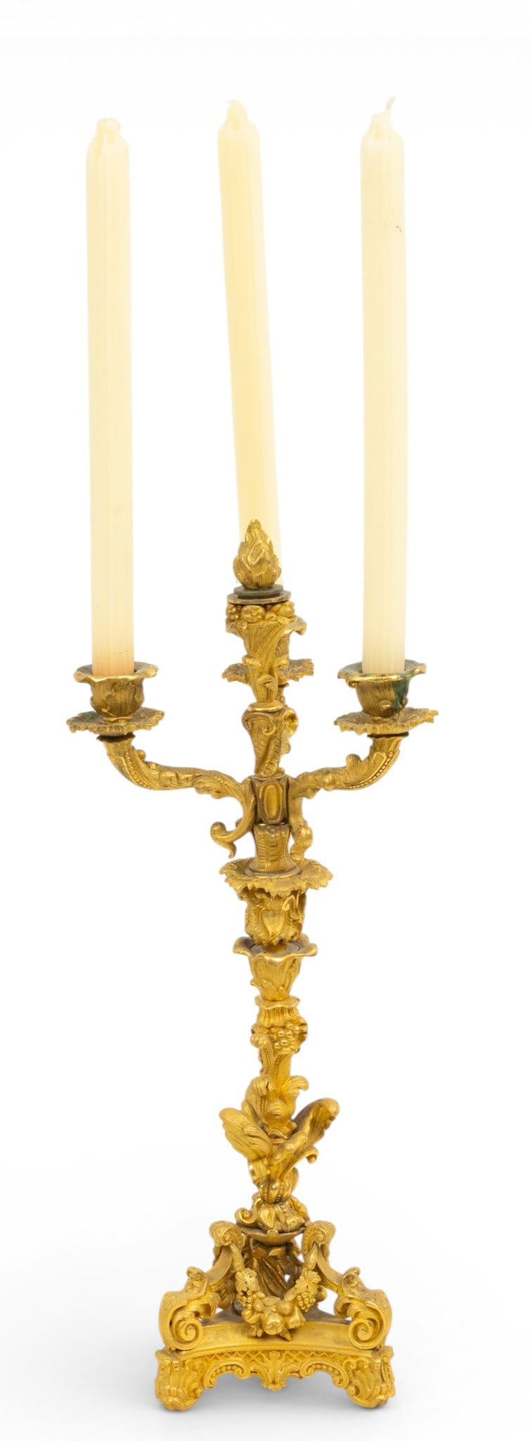 French Louis XVI Style Gilded Bronze Candelabrum 19th C., H 20" W 8" 1 PC (1 of 6)
