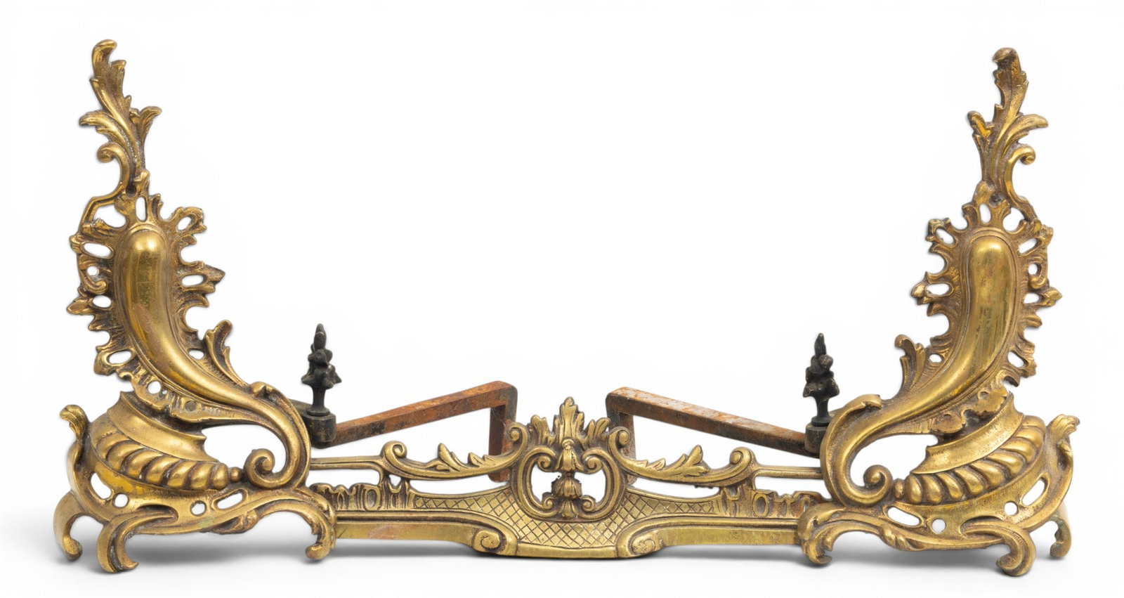 Louis XV Style Rococo Cast Brass and Wrought Iron Fireplace Fender, Ca. 20th C, H 16" W 31.5" Depth (1 of 4)