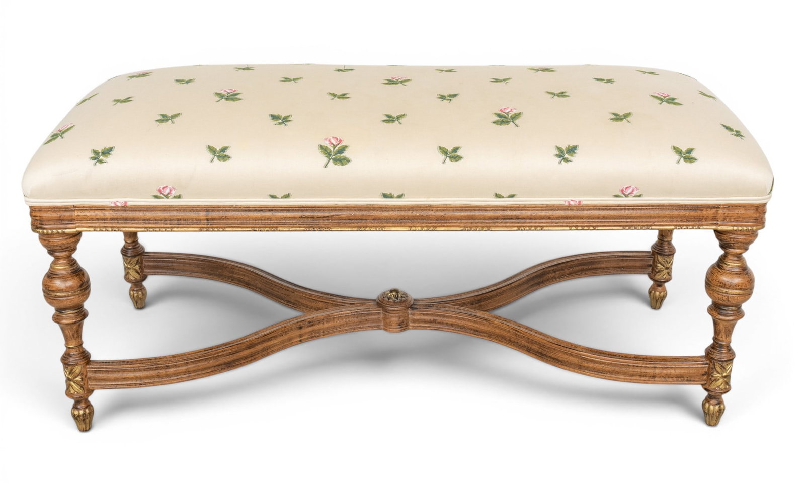 French Style Walnut Frame Fireside Bench H 21" L 48" (1 of 5)