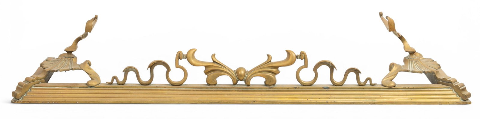 French Regency Style Cast Brass and Iron Fireplace Fender 20th C., H 9" W 51" Depth 12" (1 of 4)