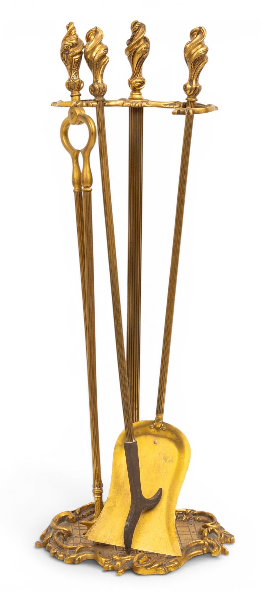 Dore Bronze French Style Fireplace Tools and Stand, 1920, H 31" W 12" Depth 10.5" 4 PCS (1 of 6)