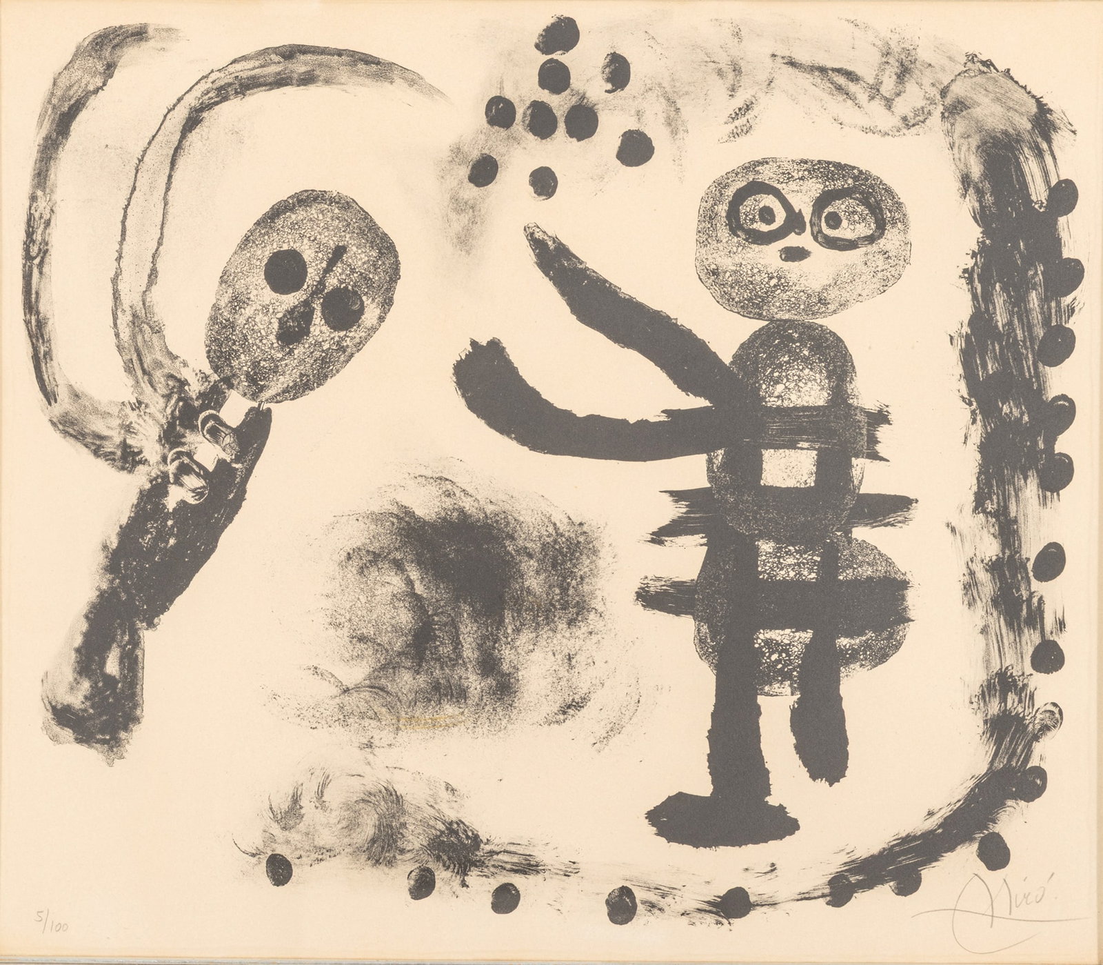 Joan Miro (Spanish, 1893-1893) Lithograph on Arches Wove Paper 1958, 'Petite Fille Au Bois', H 19.7" (1 of 7)