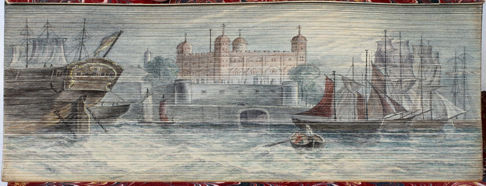 James E. Doyle (British, 1822-1892) 80 Color Wood Engravings in Bound Book with Hand Painted: James E. Doyle (British, 1822-1892) 80 Color Wood Engravings in Bound Book with Hand Painted Fore-Edges Painted 1864, 'A Chronicle of England', H 12'' W 8.5'' Depth 2'' 1 PC James E. Doyle, author, Lo
