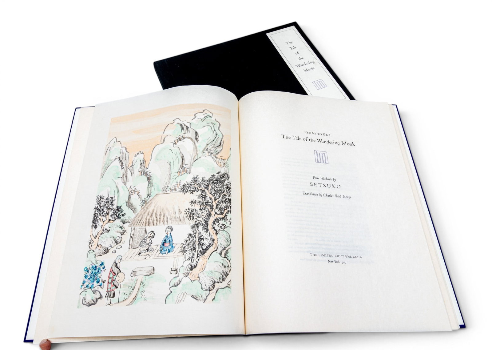 Izumi Kyoka (Japanese, 1873-1939) 1995, 'Tale of the Wandering Monk', with Four Woodcuts by Setsuko. (1 of 7)