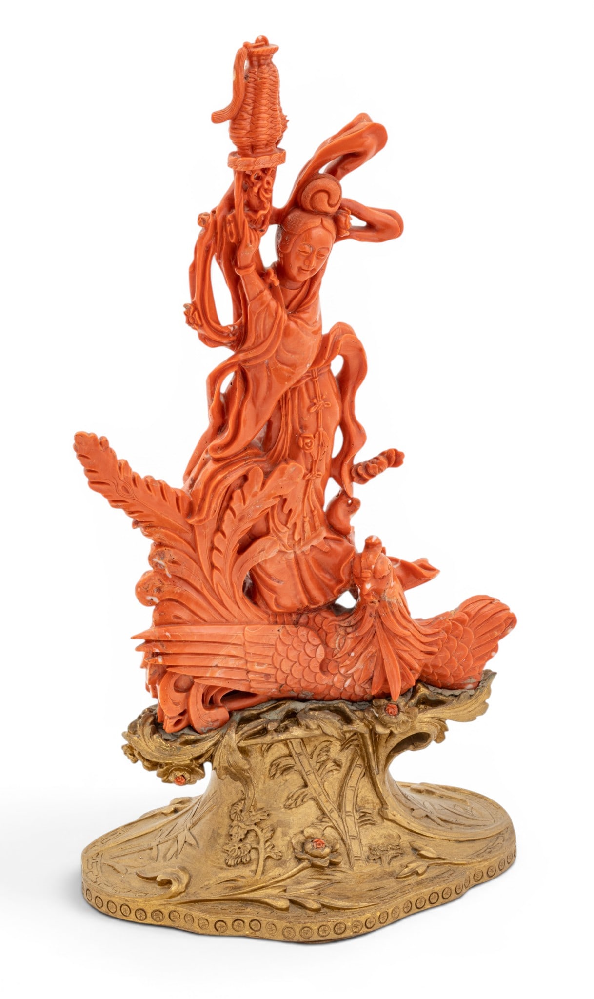 Chinese Coral Carving GuanYin Immortal 1900, H 13.5" W 9.5" 1 PC (1 of 20)