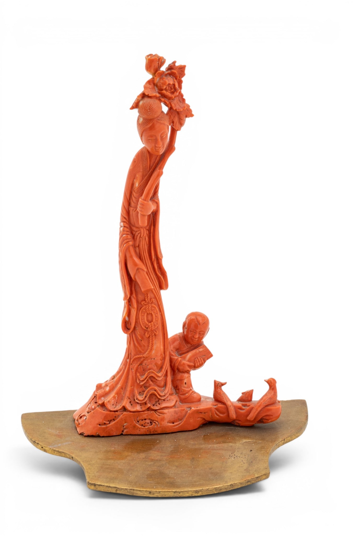Chinese Carved Coral Figure, Songzi Guanyin, Ca. 1900, H 10" 1 PC (1 of 14)