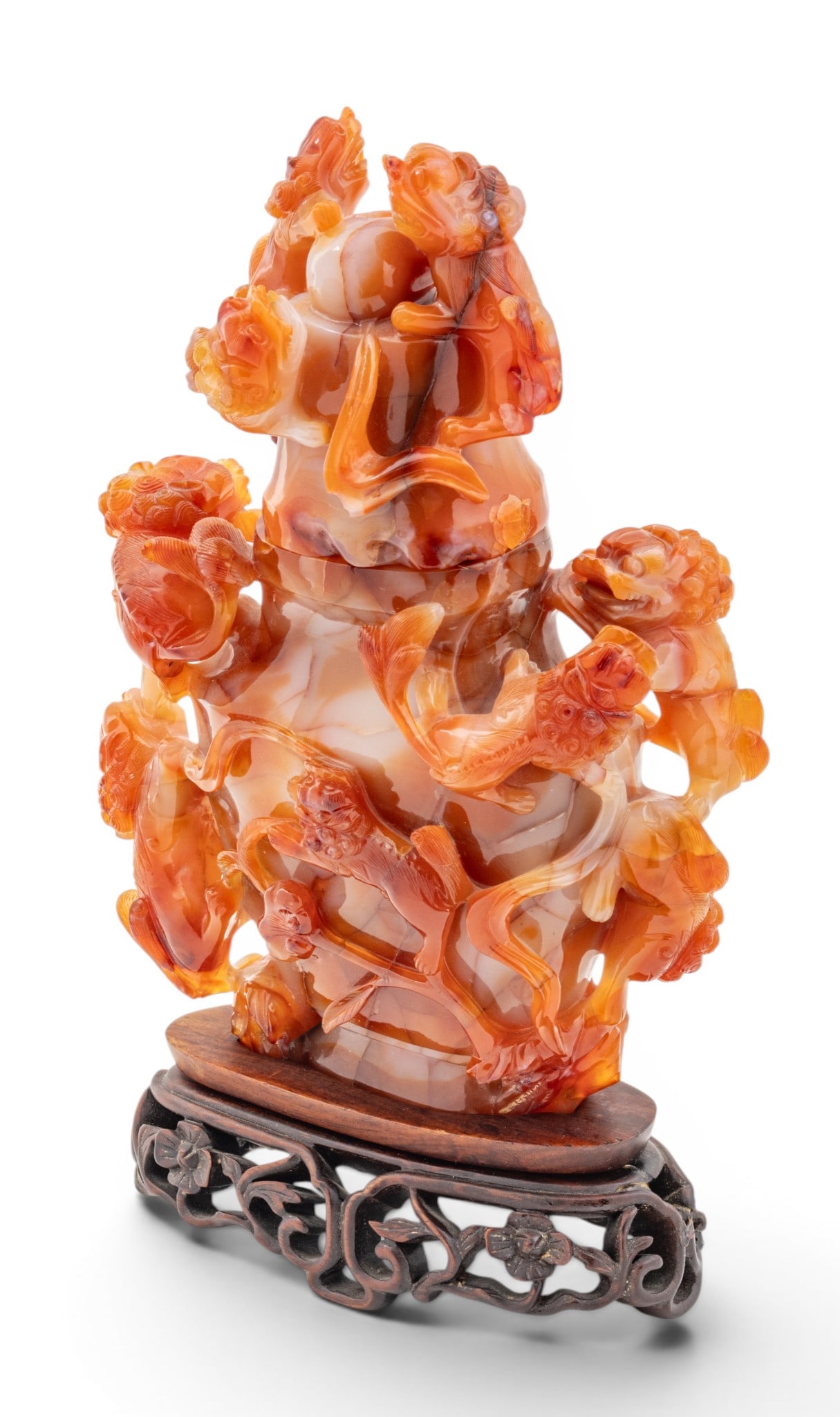 Chinese Carved Carnelian Agate Urn with a Cover 19th Century, H 10" W 8" 1 PC (1 of 14)