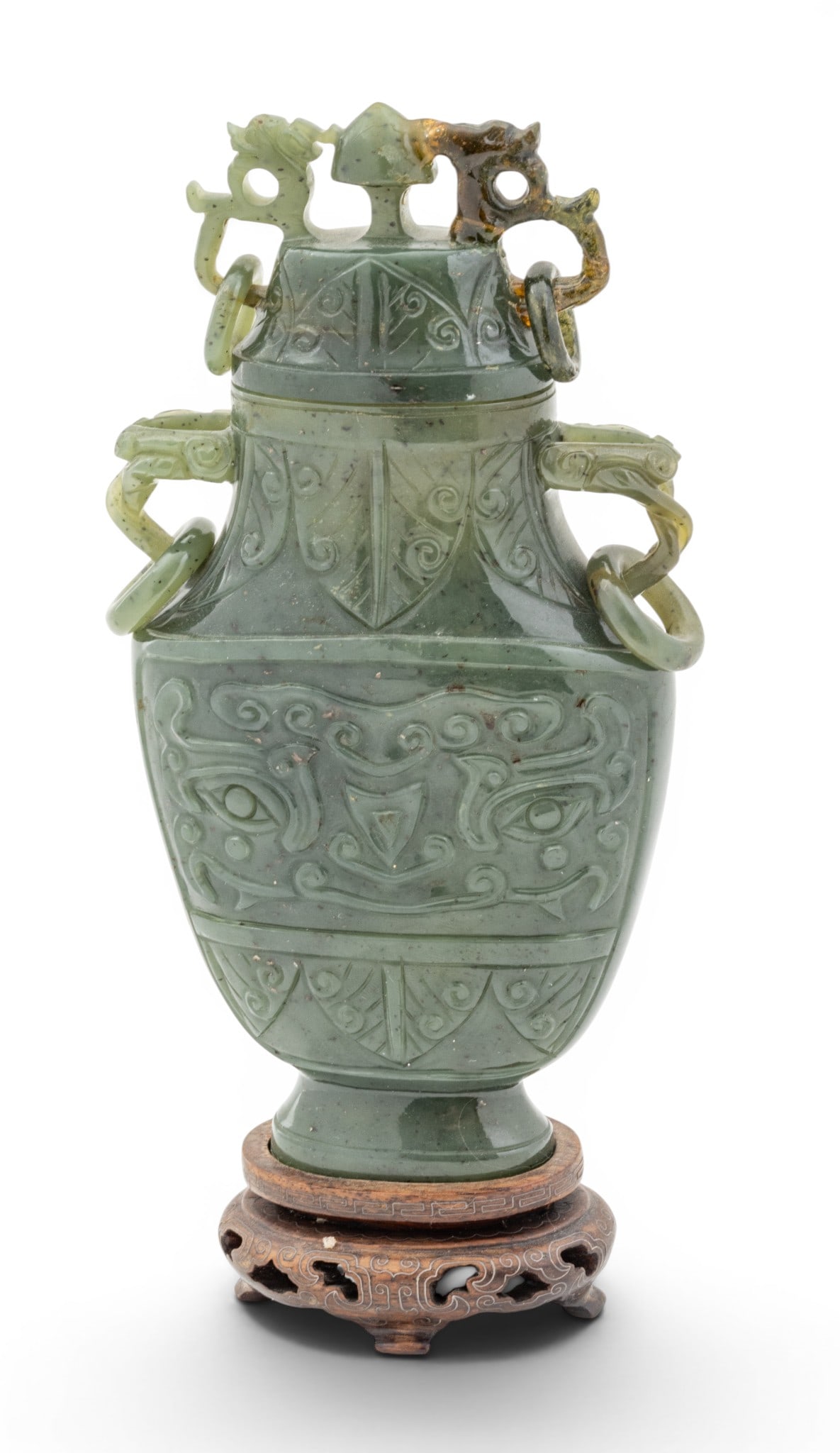Chinese Green Spinach Jade Urn with Cover 1900, H 7" 1 PC (1 of 6)