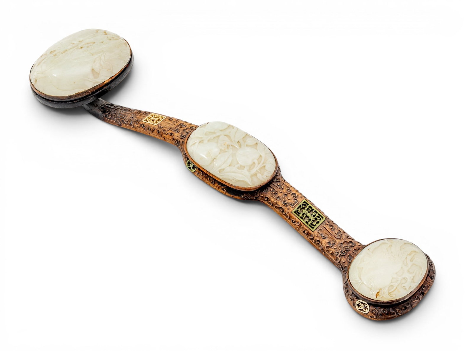 Chinese White Jade and Rosewood Ruyi Scepter 18th/19th C., W 5.5" L 22.5" Depth 3.5" 1 PC (1 of 13)