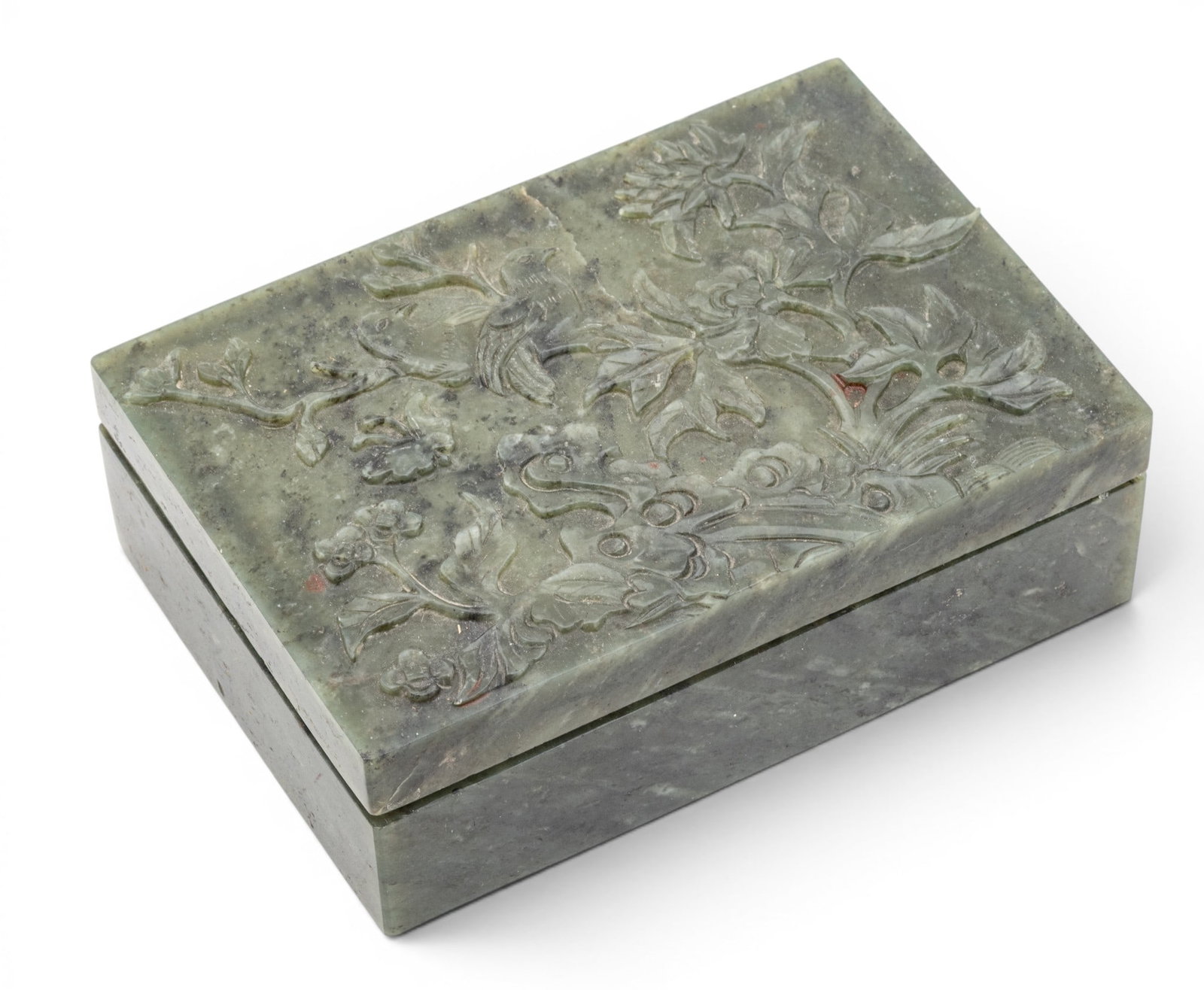 Chinese Hand Carved Jade Covered Box, Hinged Cover, Yamanaka Mounts Circa 1900, H 1.5" W 3.25" L (1 of 6)
