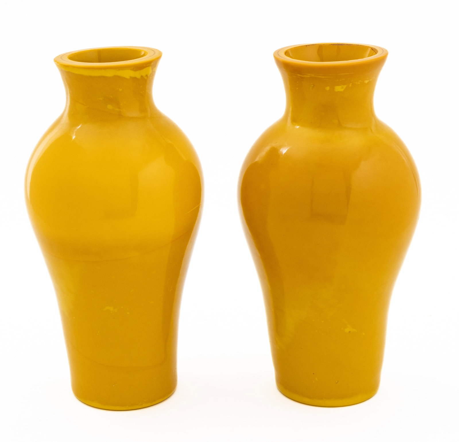 Chinese Peking Glass Imperial Yellow Glass Baluster Vases, Early 19th C., H 12" Dia. 5.5" 1 PAIR (1 of 7)
