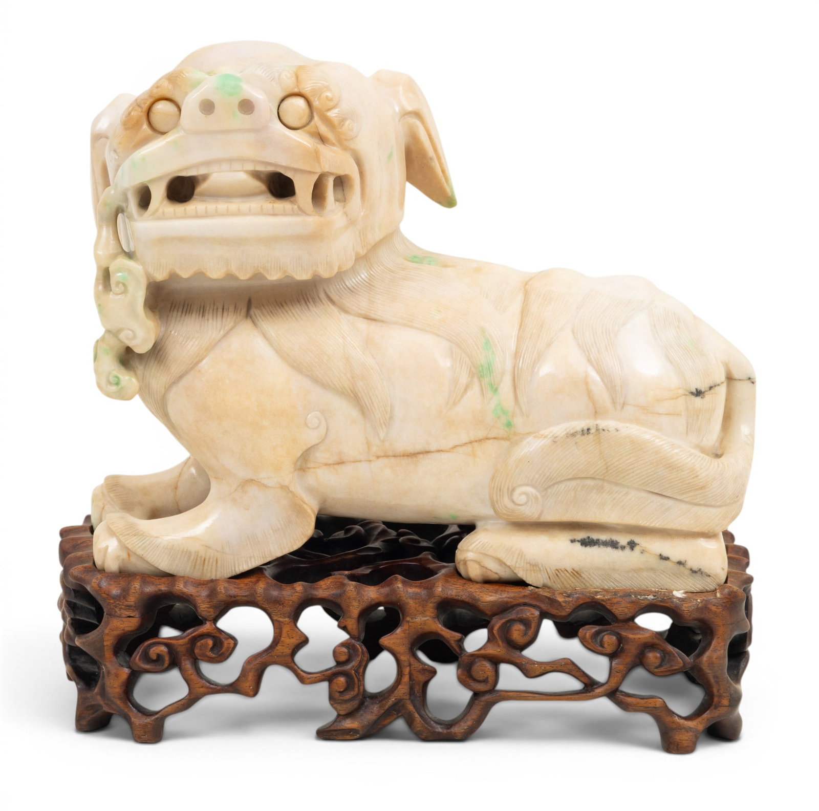 Chinese Carved Burmese Jadeite Fu Lion, Ca. 1900, H 9" L 10.5" 1 PC (1 of 4)