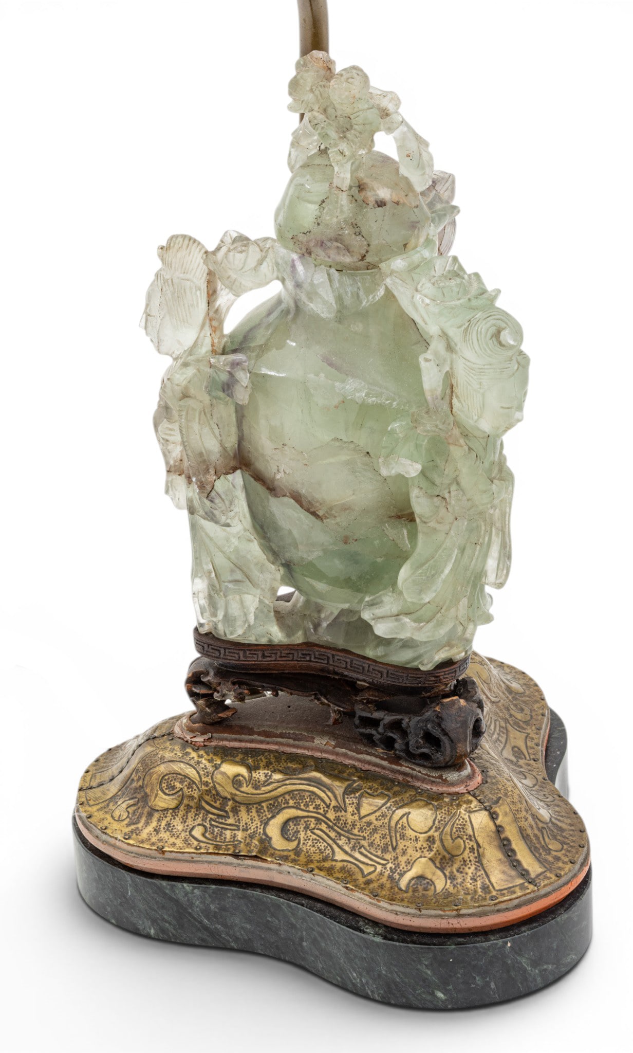 Chinese Carved Green Quartz Covered Urn, Mounted As a Lamp, Ca. 19th.c., H 7.75" 1 PC (1 of 7)
