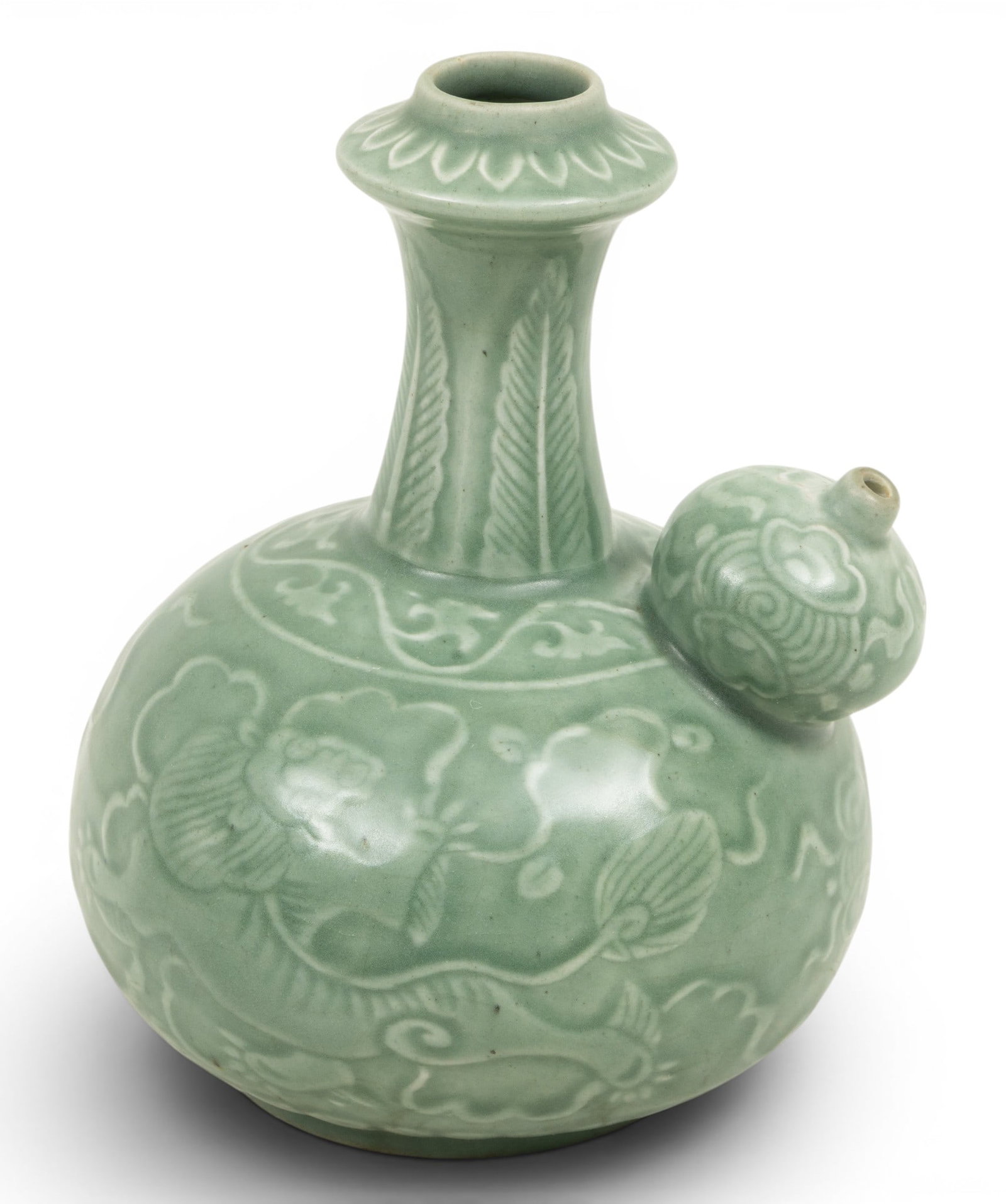Chinese Celadon Glaze Earthenware Kendi Pouring Vessel, H 8" (1 of 5)