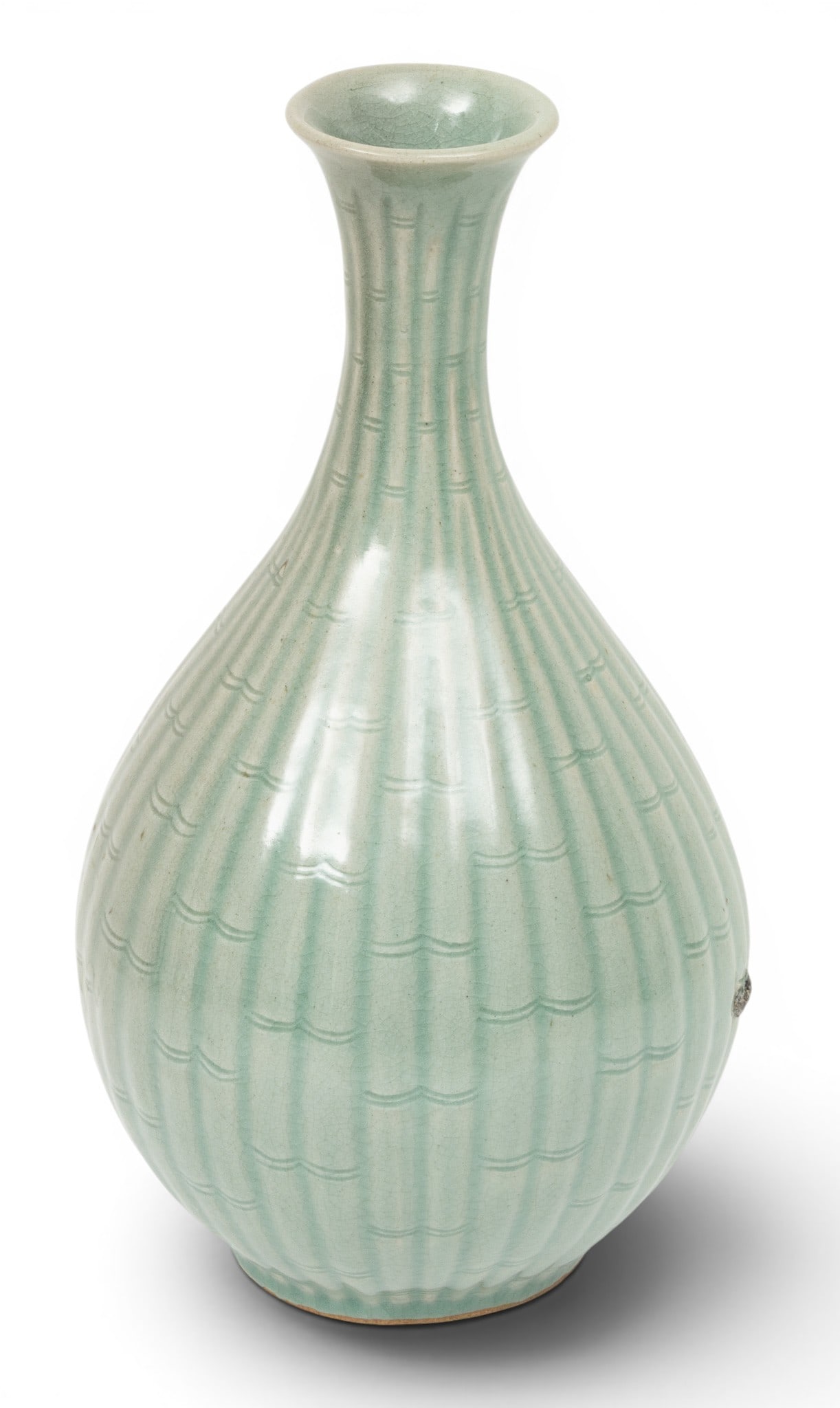 Attributed to Lee Song-am (Korean 20th C.) Carved Celadon Pottery Stick Neck Vase 20th C., H 13" (1 of 5)