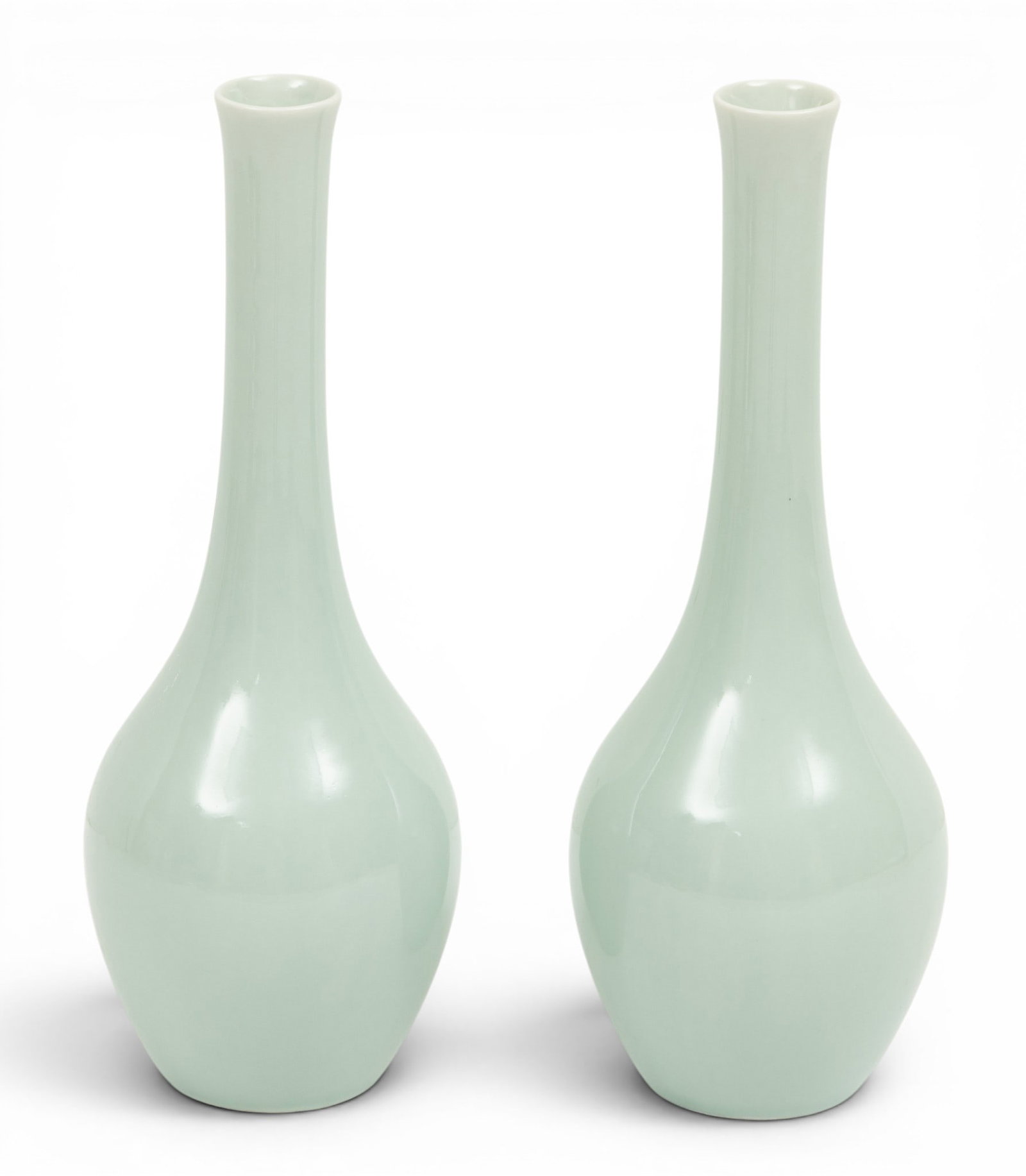 Japanese Mid-Century Modern Celadon Glaze Porcelain Stick Neck Vases 1960-1970, H 10" Dia. 3.75" 1 (1 of 3)