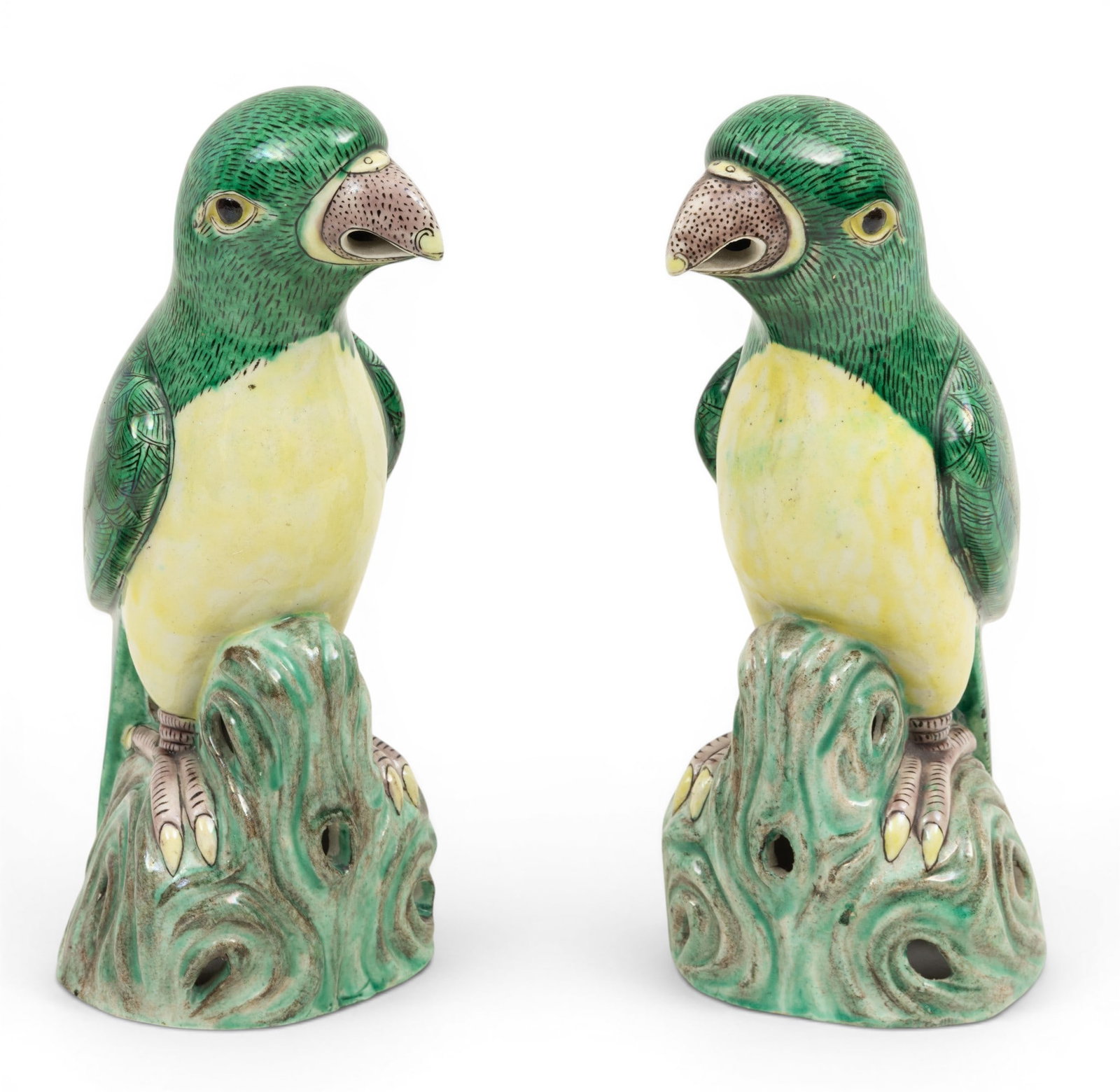 Chinese Famille Verte Porcelain Parrots, Ca. 1900, H 10" 2 PCS (1 of 6)