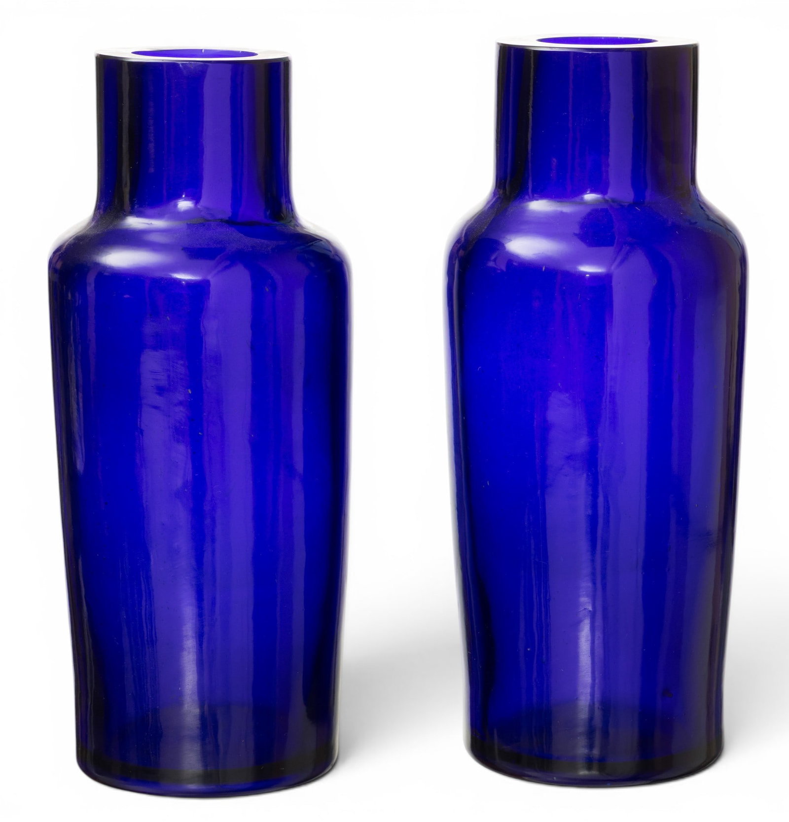 Chinese Kuan Liao Peking Glass Cobalt Blue 'Cylindrical Vases', H 12" 1 PAIR (1 of 2)