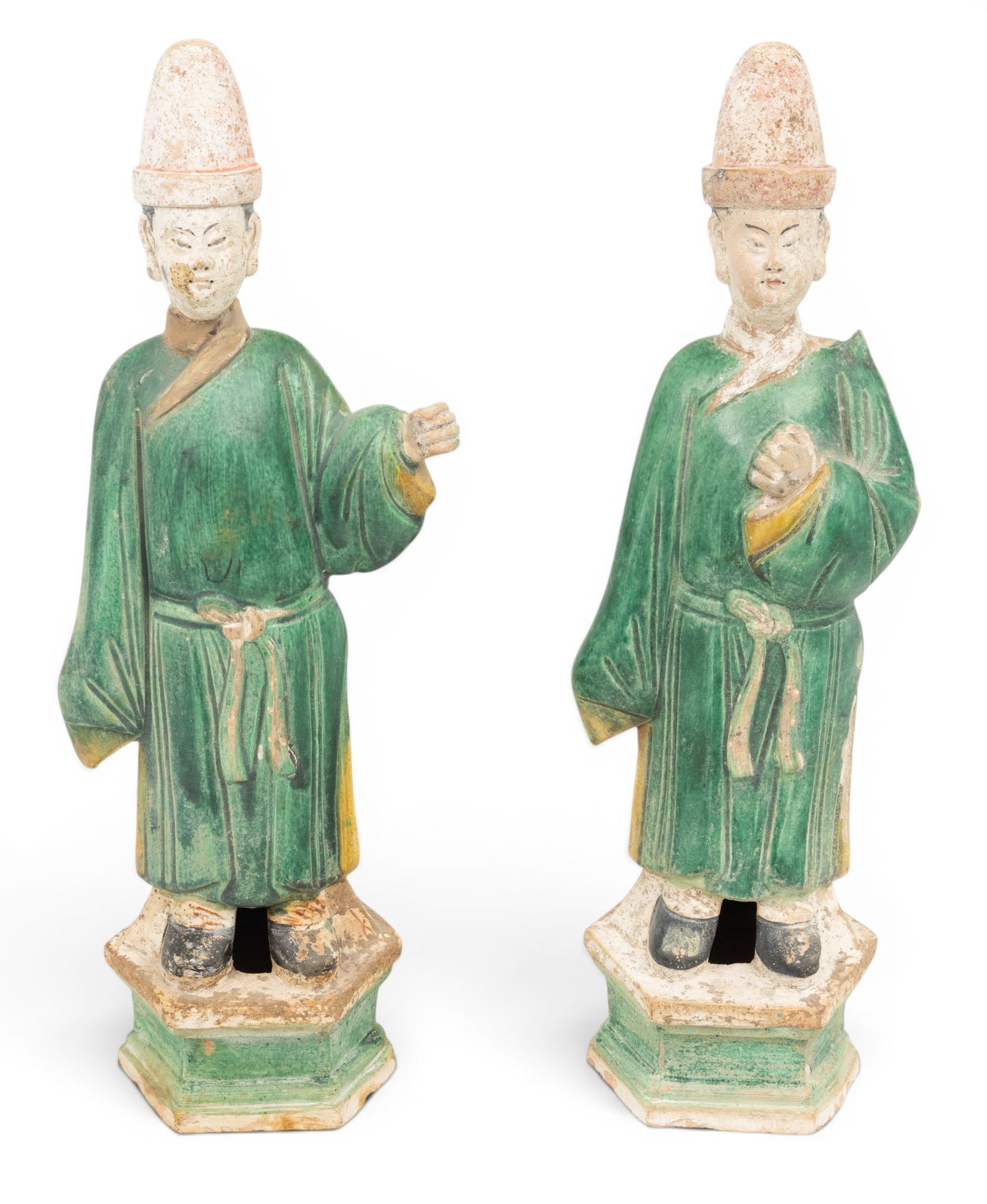Chinese Pair of Glazed Earthenware Tomb Attendants, H 20" W 5" Depth 5" 2 PCS (1 of 5)