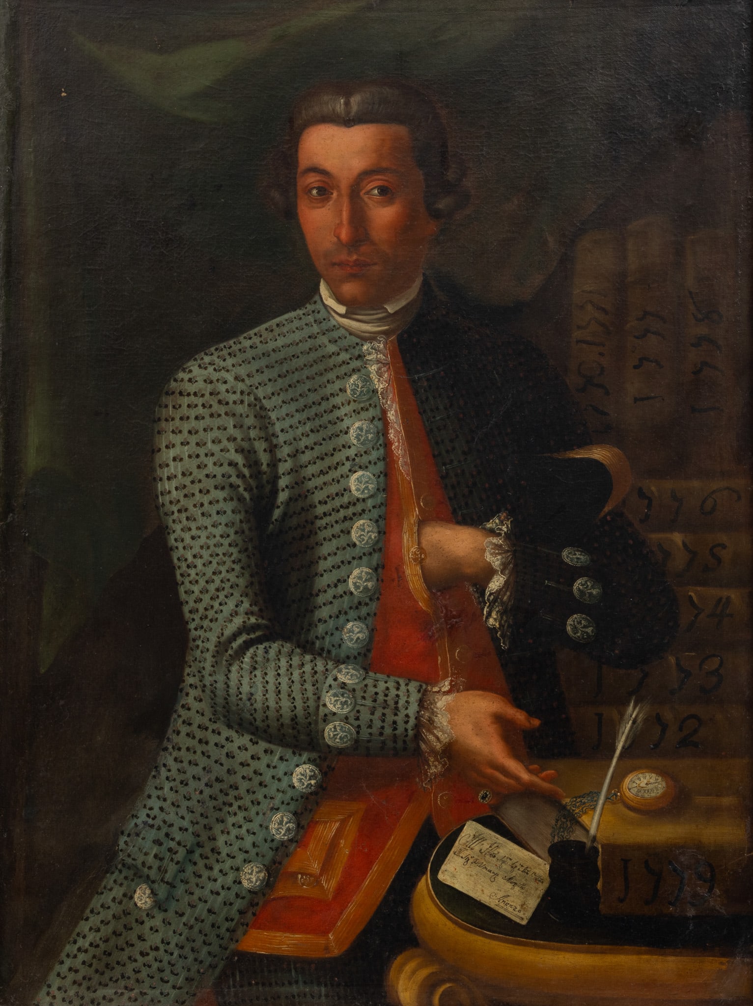 Italian Oil on Canvas, Ca. 18th C., 'Portrait of a Ragioniere', H 40" W 30" (1 of 5)