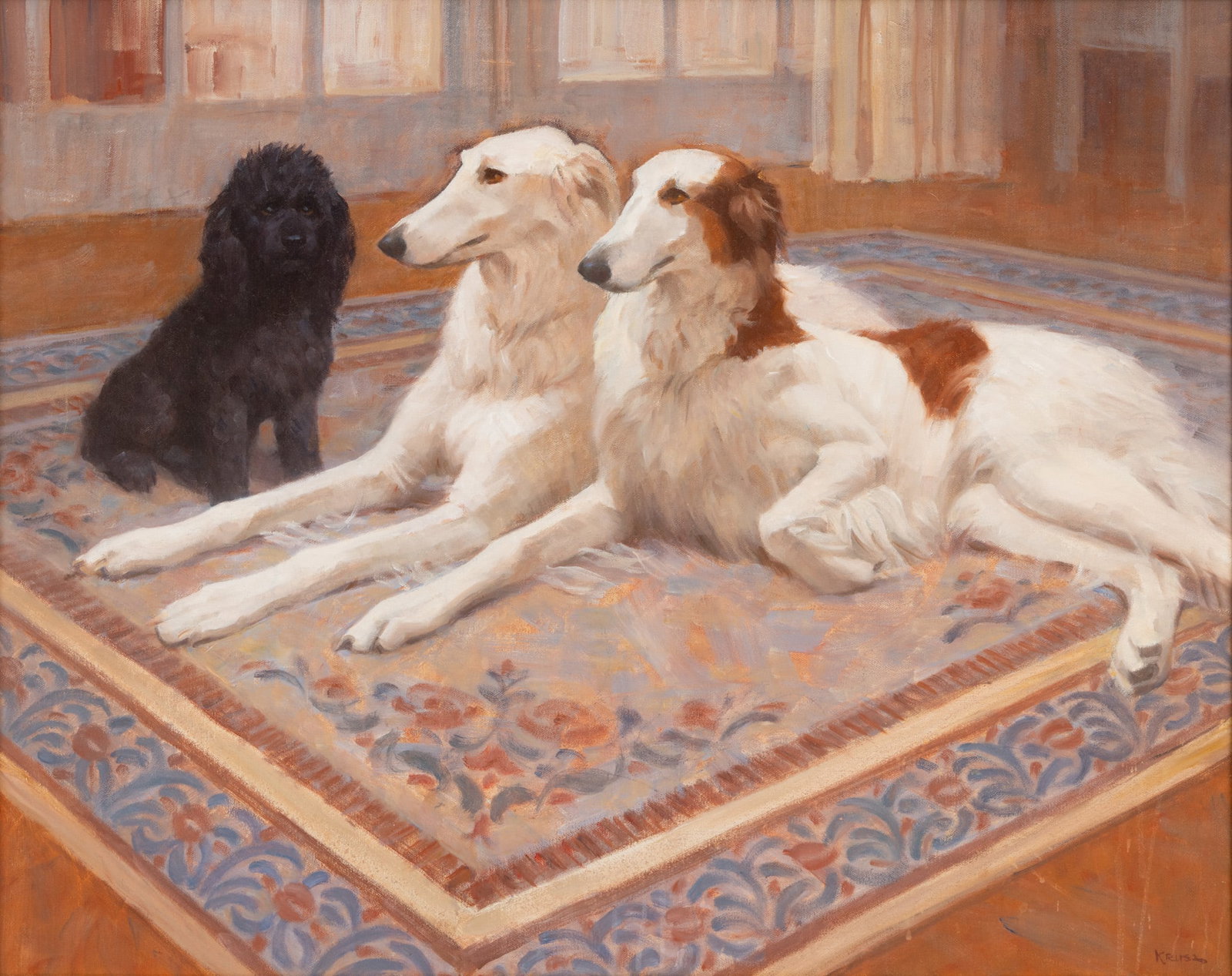 Krusz, Oil on Canvas, Ca. 1980-90, 'Sasha, Sam and Jean-Pierre', H 24" W 30" (1 of 5)