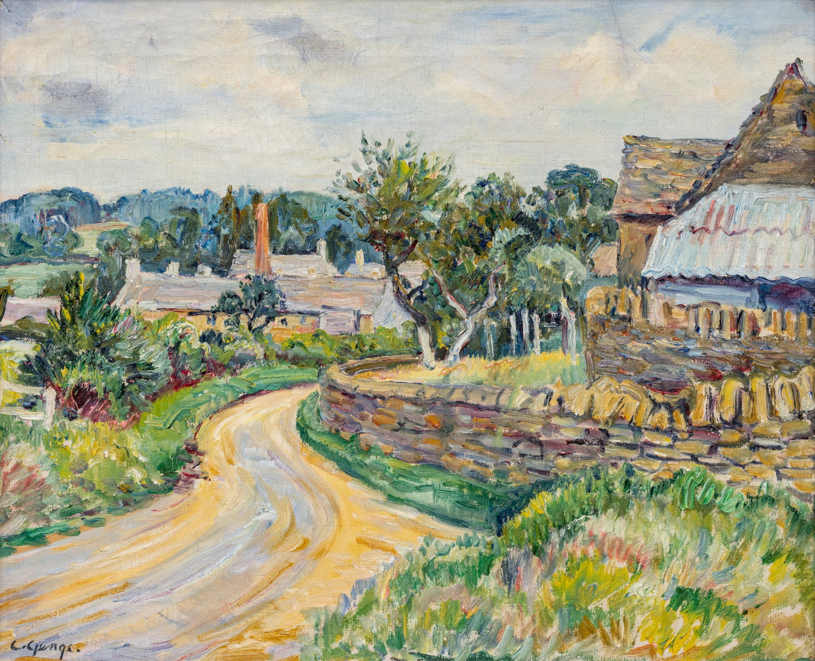 Charles Genge (British, 1874-1958) Oil on Canvas, 20th C., 'Entering the Village', H 15" W 18" (1 of 7)