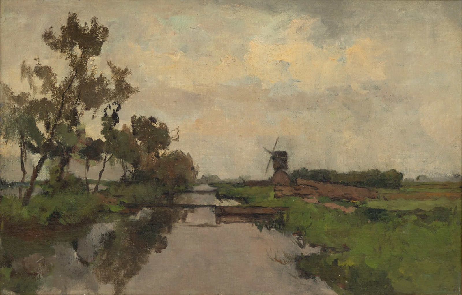 Victor Bauffe (Dutch, 1849-1921) Oil on Canvas, Ca. Late 19th C., 'Dutch Canal Scene', H 15" L 23" (1 of 5)