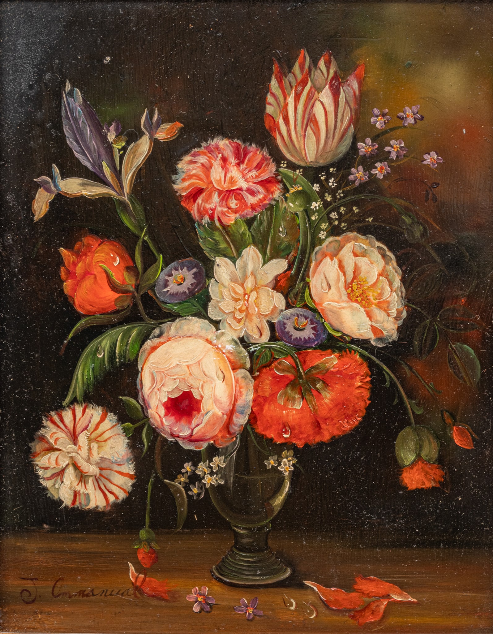 Bearing Signature J Cormanual Oil on Beveled Panel, Ca. 1970-80, 'Floral Still Life', H 10" W 8" (1 of 7)