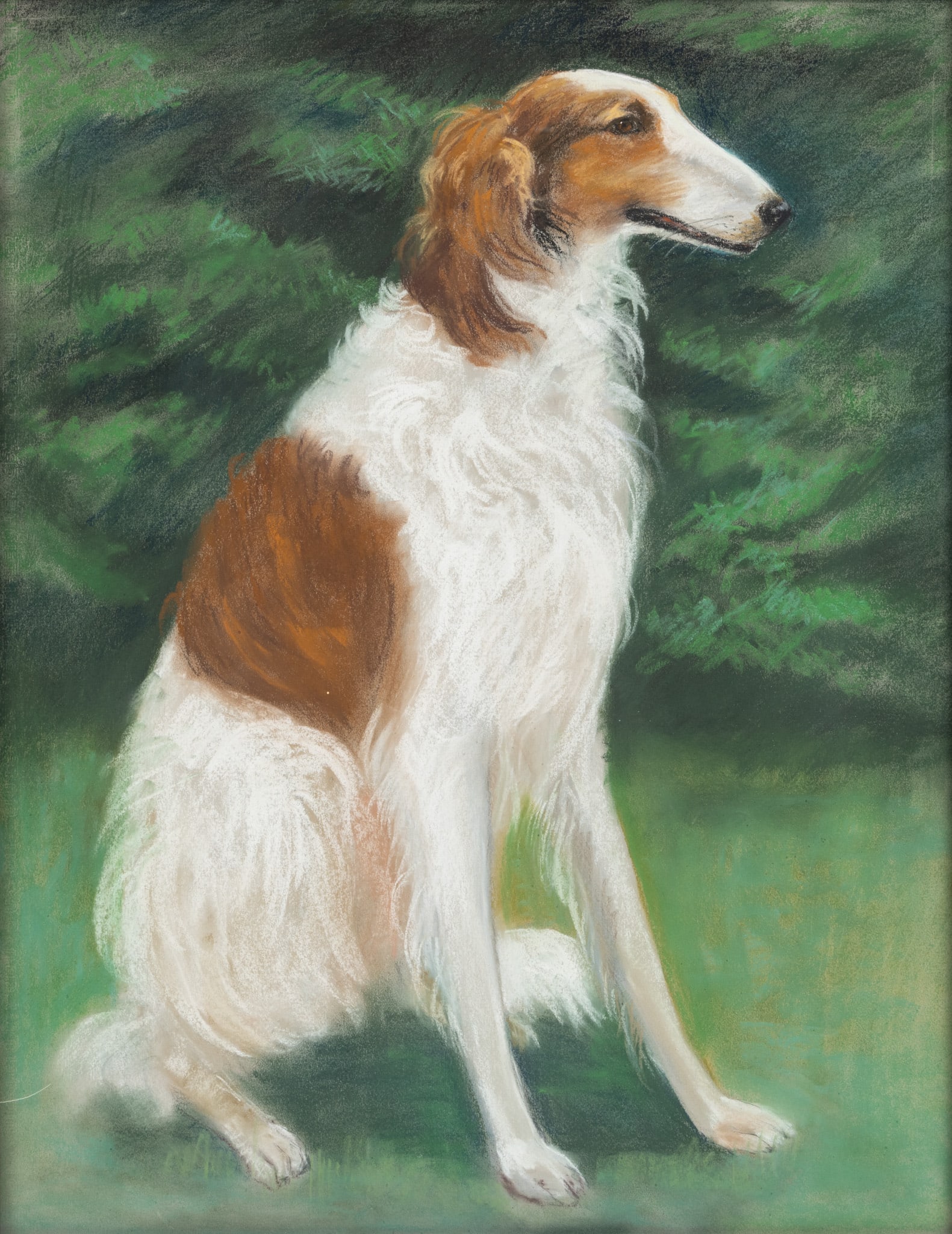 American Oil Pastel on Paper, 'Sasha, a Borzoi', H 24.5" W 18.5" (1 of 5)