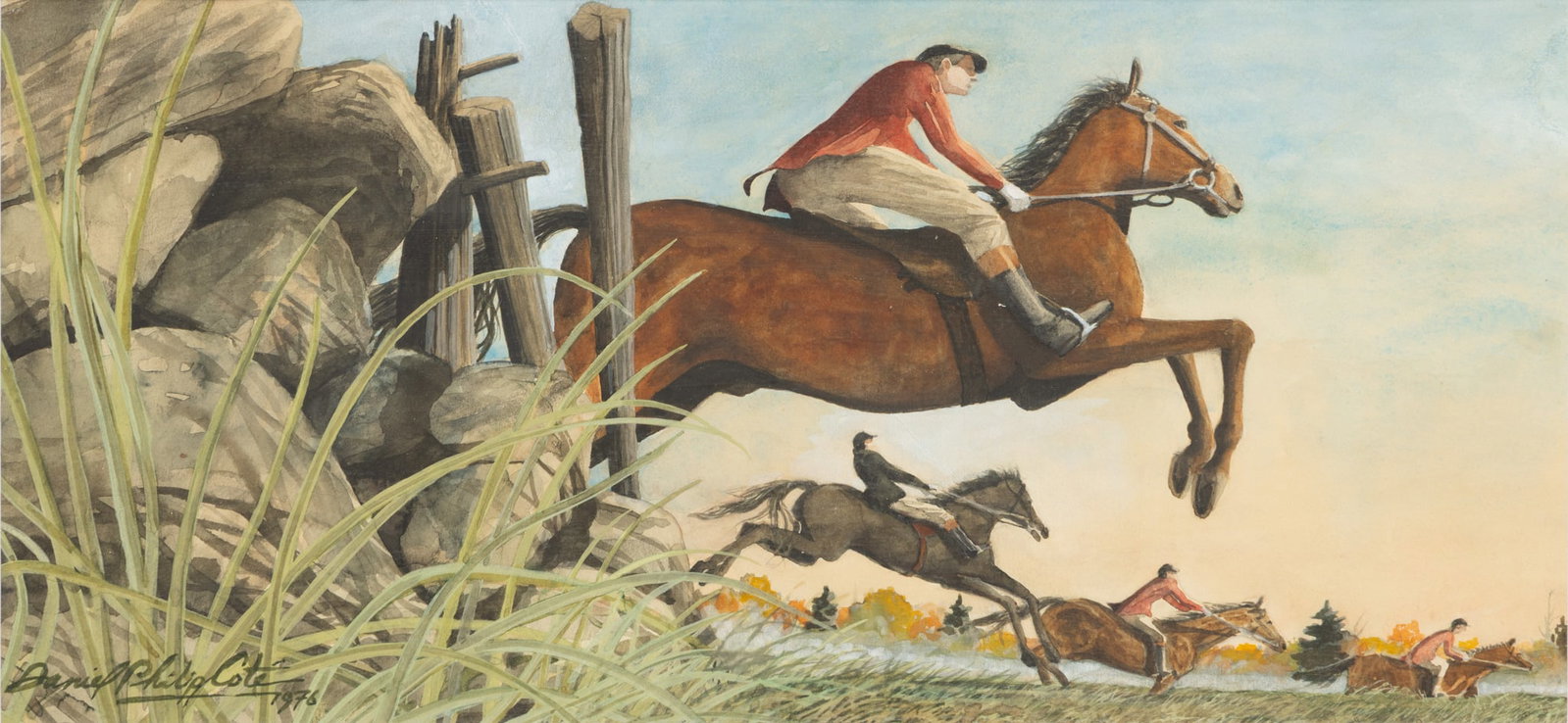 Daniel Phillip Cote (American/Michigan) Watercolor on Paper, 1979, 'Jumping', H 7.125" W 15.25" (1 of 5)