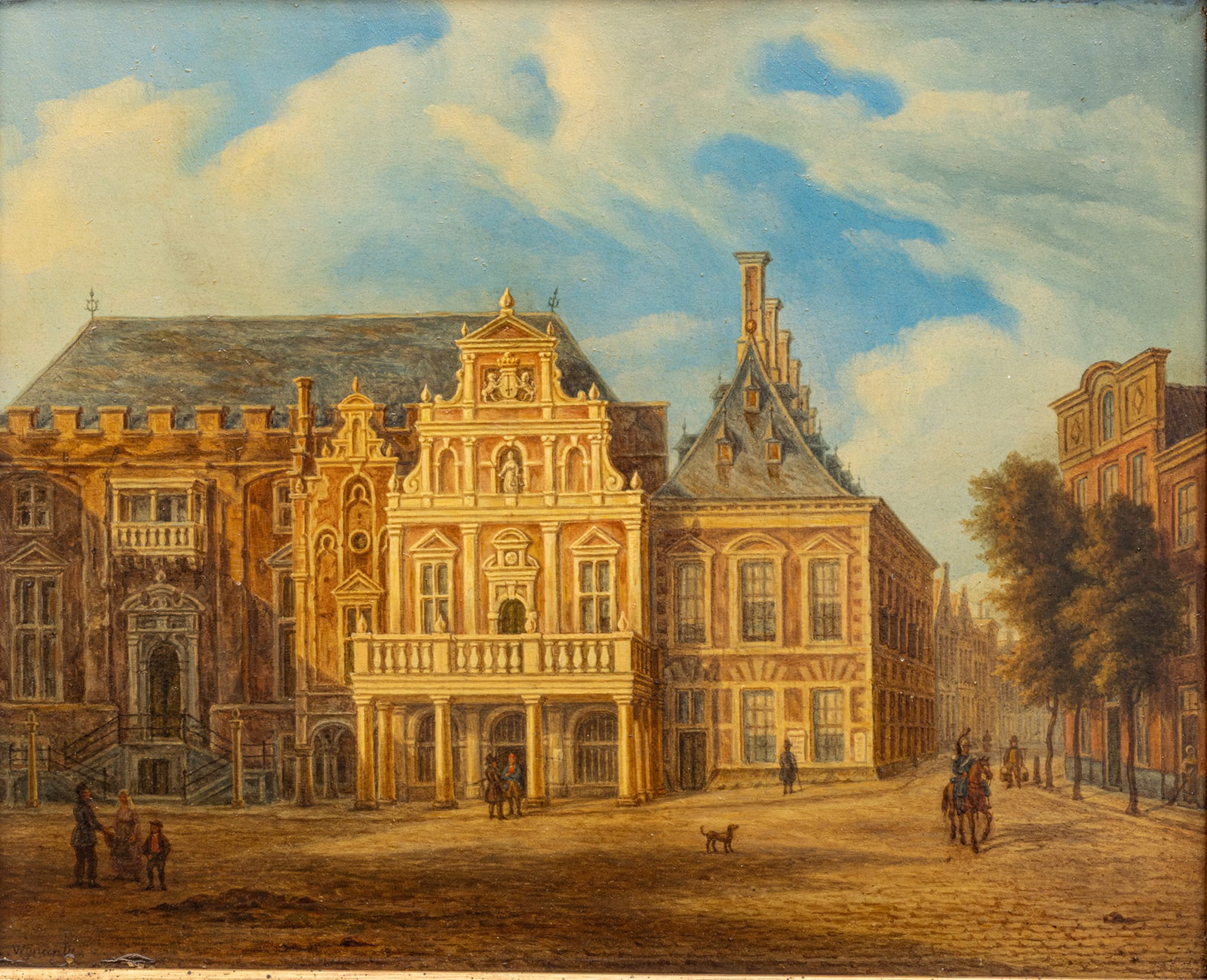 Augustus Wynants (Dutch, 1795-1848) Oil on Mahogany Panel, Ca. 1840, 'Haarlem City Hall, (1 of 7)