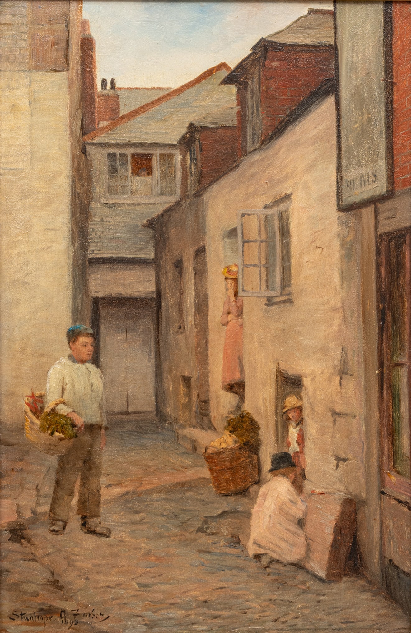Stanhope Alexander Forbes (British, 1857-1947) Oil on Wood Panel, Ca. 1893, 'Street in St. Ives, (1 of 10)