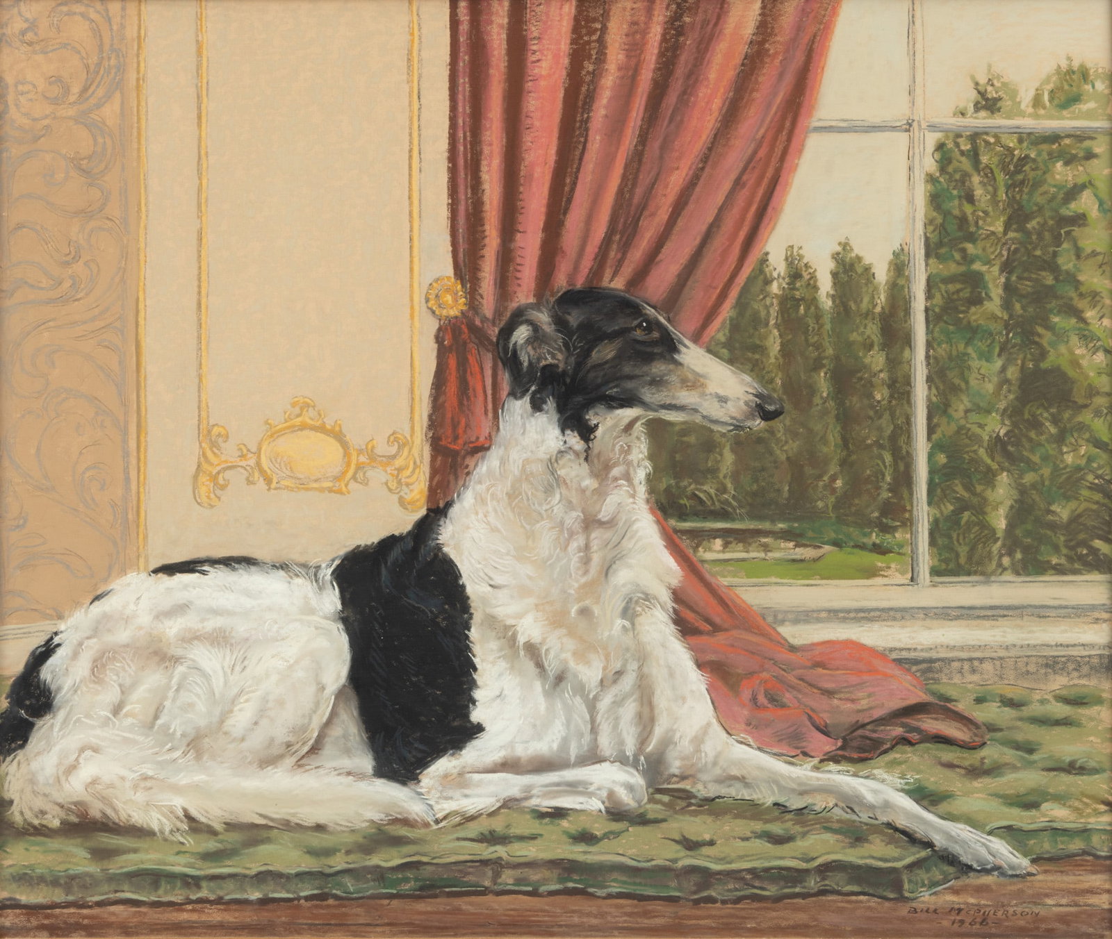 William McPherson (American, 1905-1972) Oil Pastel on Paper, Portrait of the Borzoi 1966, 'Trezor (1 of 6)