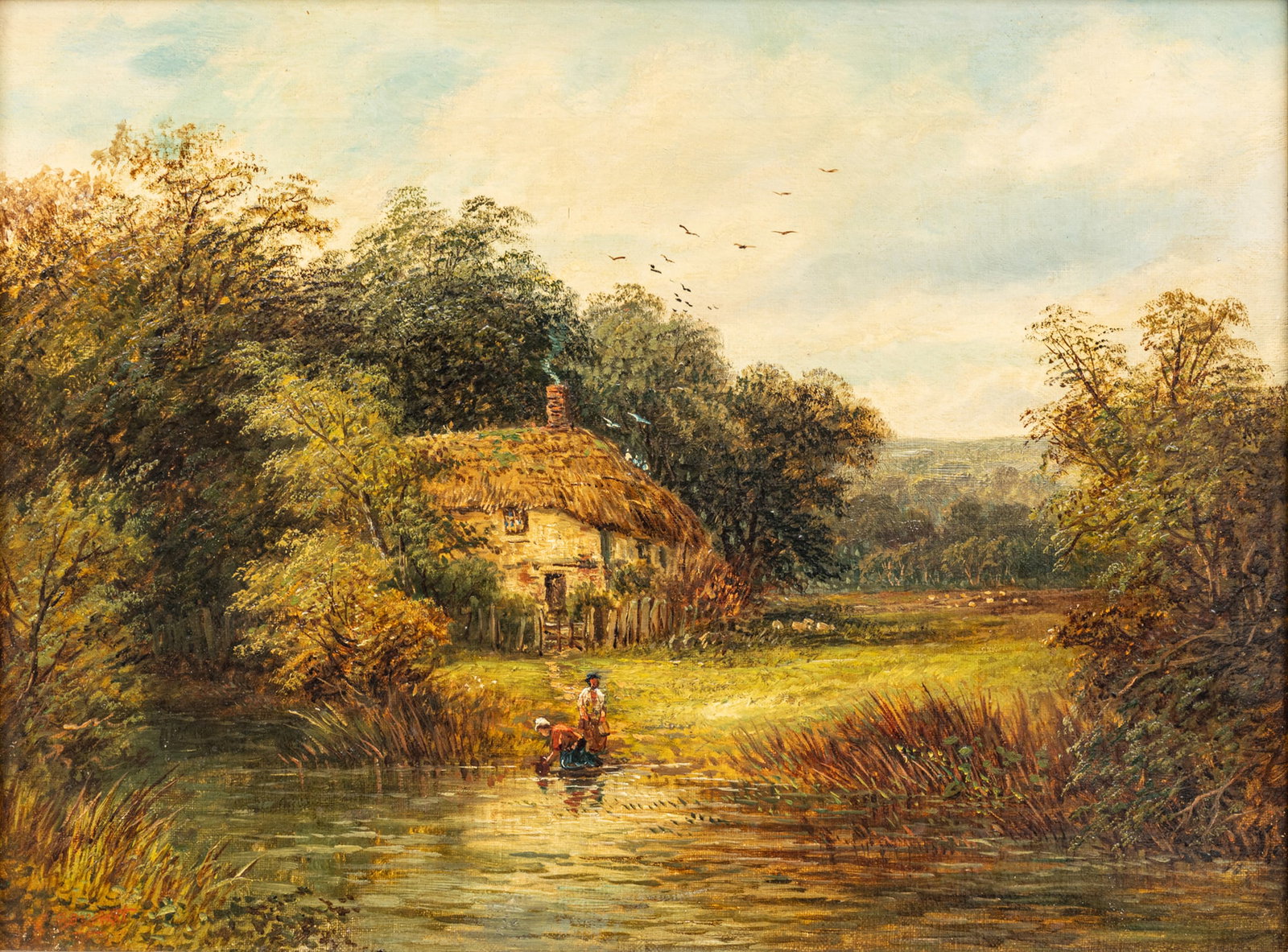 Edward Bennett (English, 19th C.) Oil on Canvas, Ca. Late 19th C., 'Cornish Cottage', H 12" W 16" (1 of 7)
