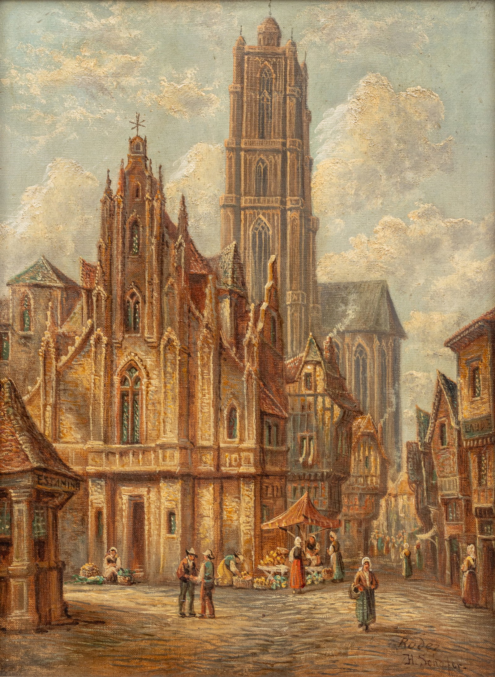 Henry Thomas Schafer (British, 1854-1915) Oil on Canvas, Ca. 19th C., 'Market Square, Rodez, (1 of 6)