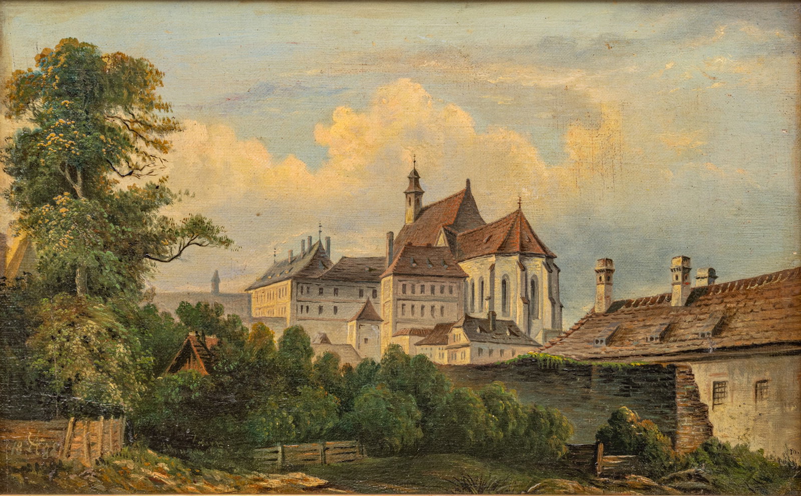 European Oil on Canvas, 1888, 'The Ursuline Monastery in Sibiu, Romania', H 8.75" W 13.25" (1 of 6)