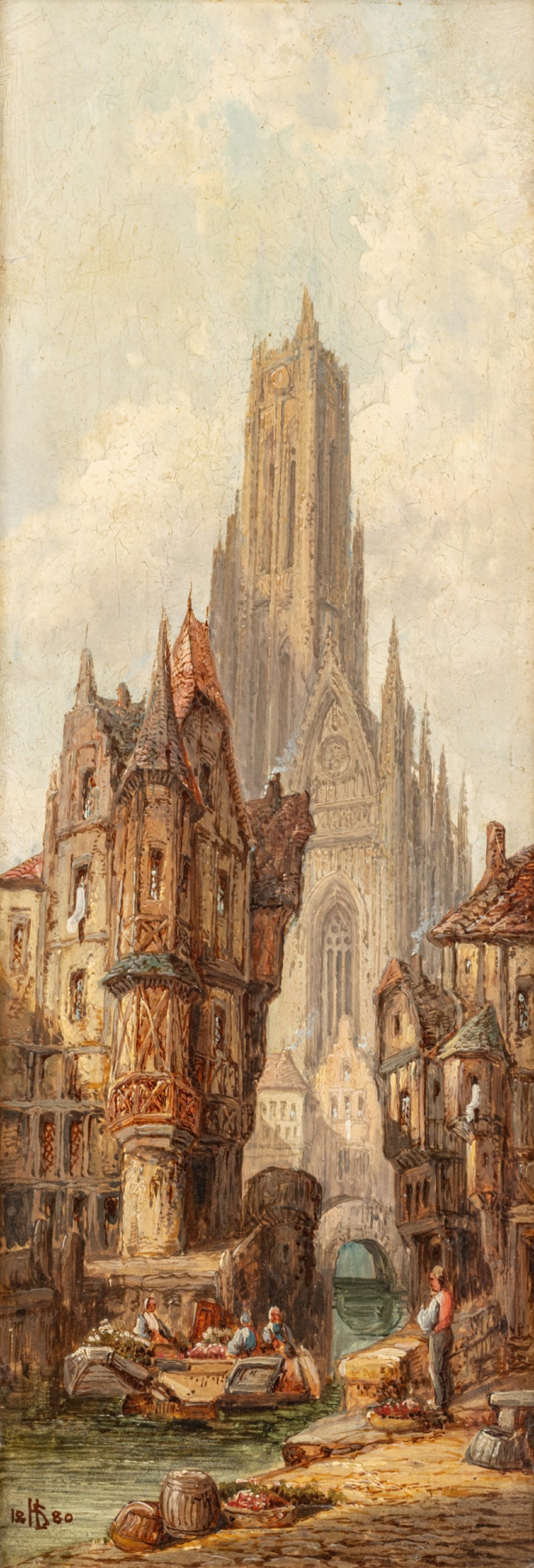 Henry Thomas Schafer (British, 1854-1915) Oil on Board, 1880, 'Rouen Cathedral', H 14" W 5" (1 of 7)