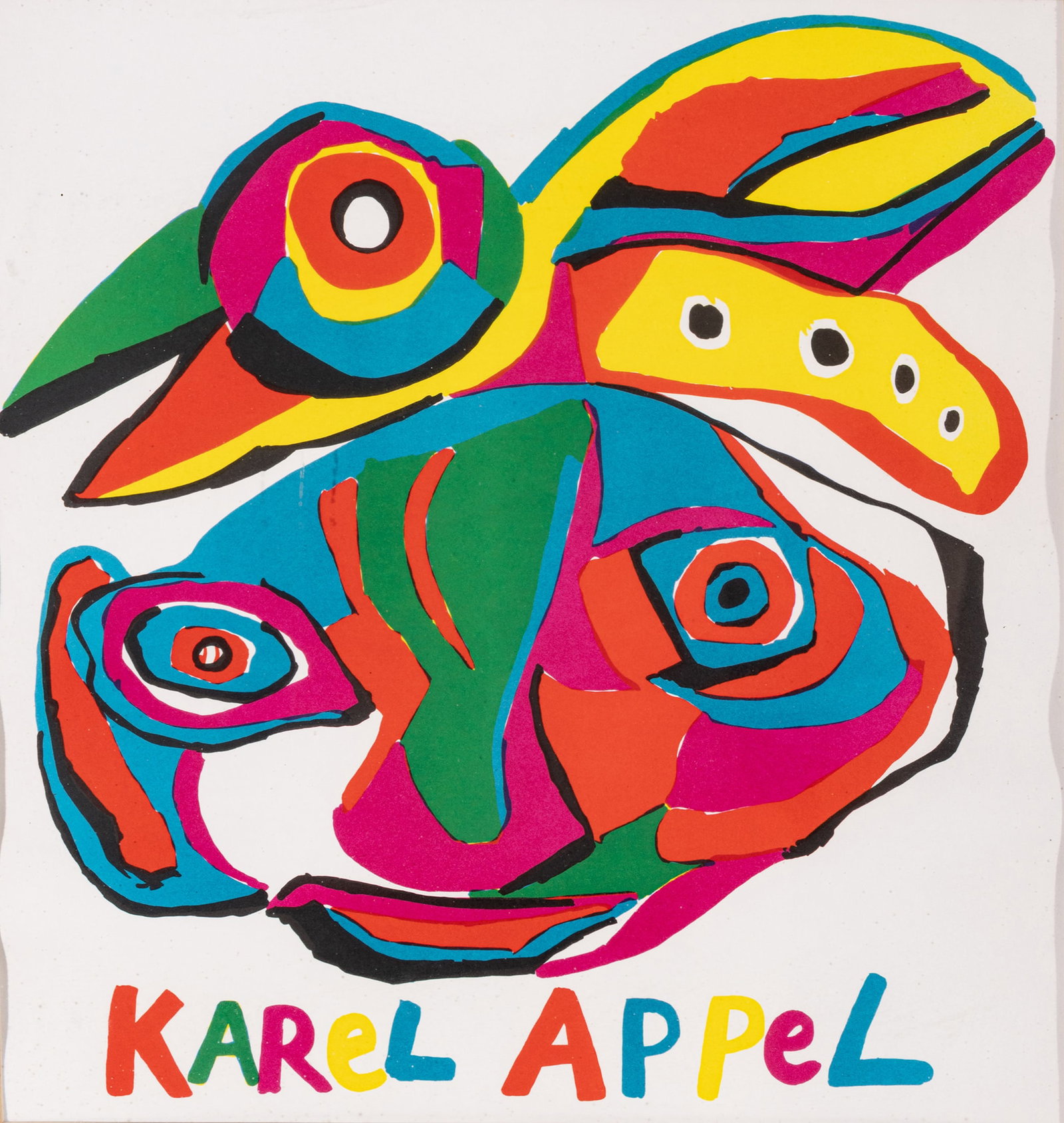 Karel Appel (Dutch, 1921-2006) Serigraph in Colors on Paper 'Images (Face)', H 23.5" W 22.5" (1 of 4)