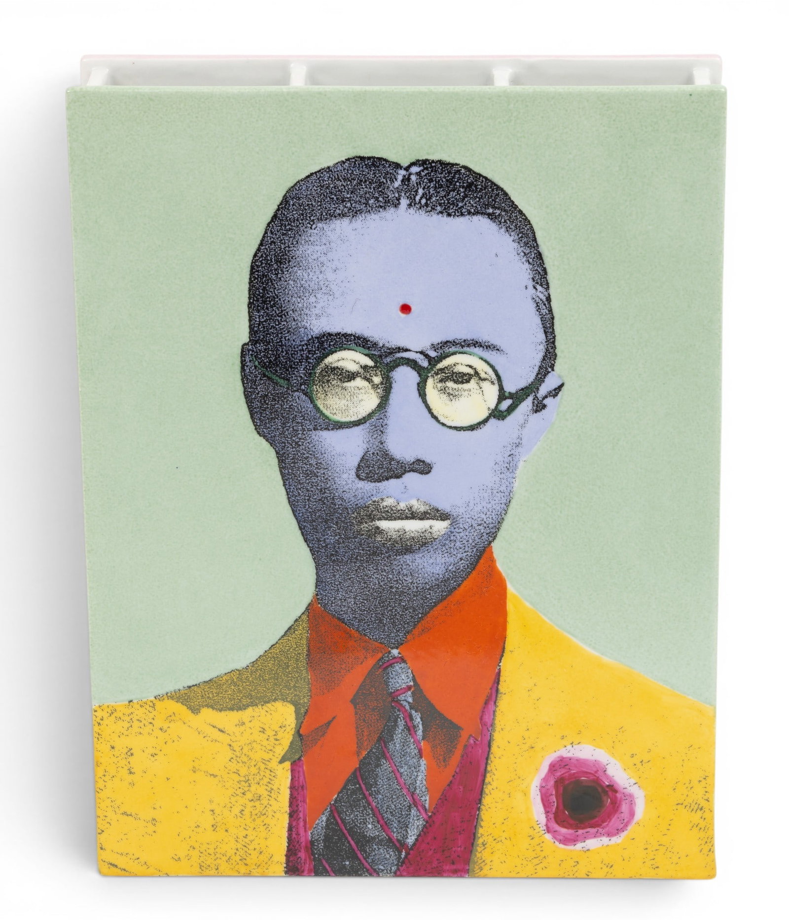 Fabienne Jouvin (French, B. 1962) Pop Art Porcelain Vase, Ca. 1980s, 'Puyi, the Last Emperor of: Fabienne Jouvin (French, B. 1962) Pop Art Porcelain Vase, Ca. 1980s, 'Puyi, the Last Emperor of China', H 14" W 10.75" Depth 4" Marked on the underside. Double sided pop art vase drawing inspiration f