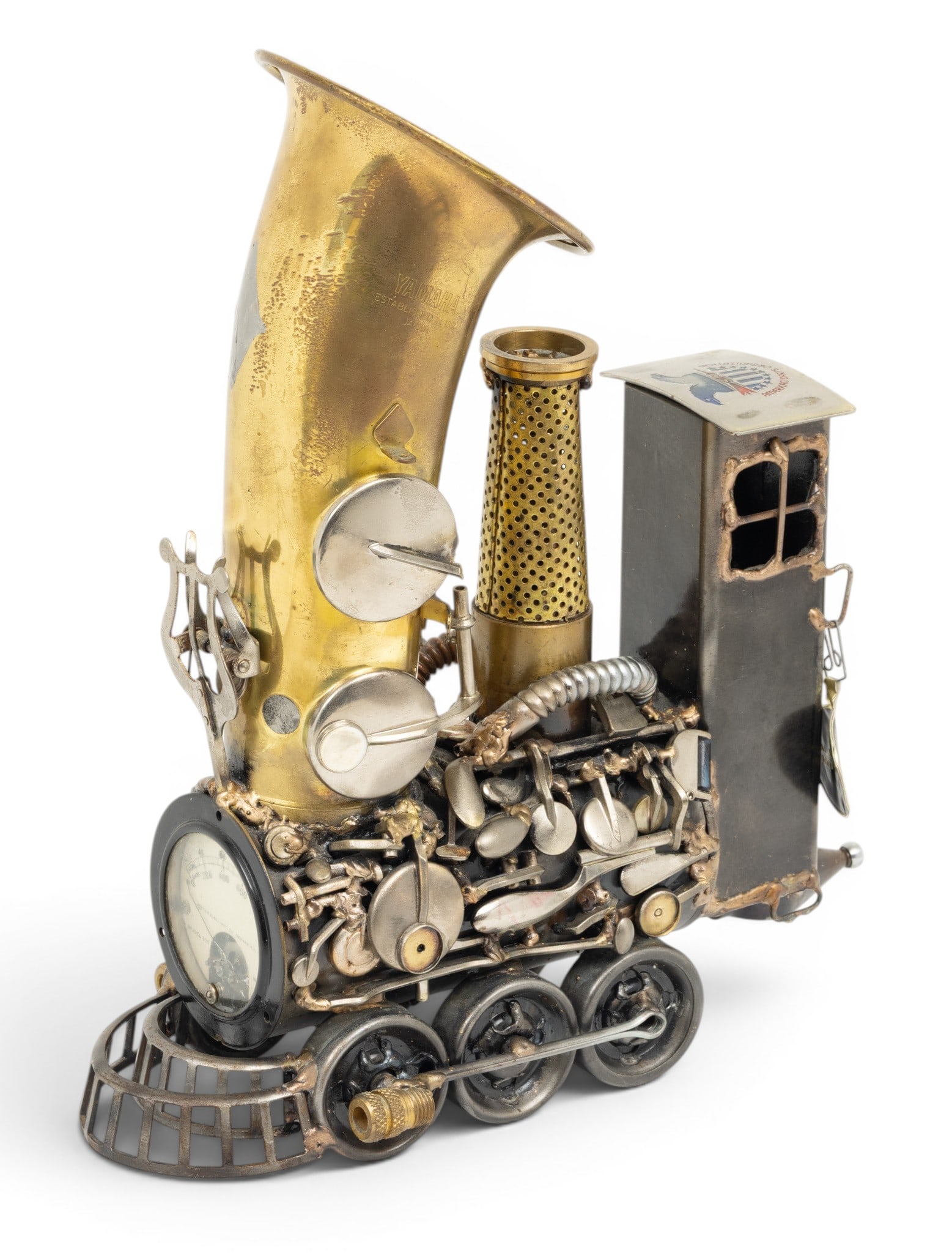 Sonny Dalton (American, 1933-2011) Steam Punk Style Found Object Sculpture of a Train, H 13.5" W 5" (1 of 9)
