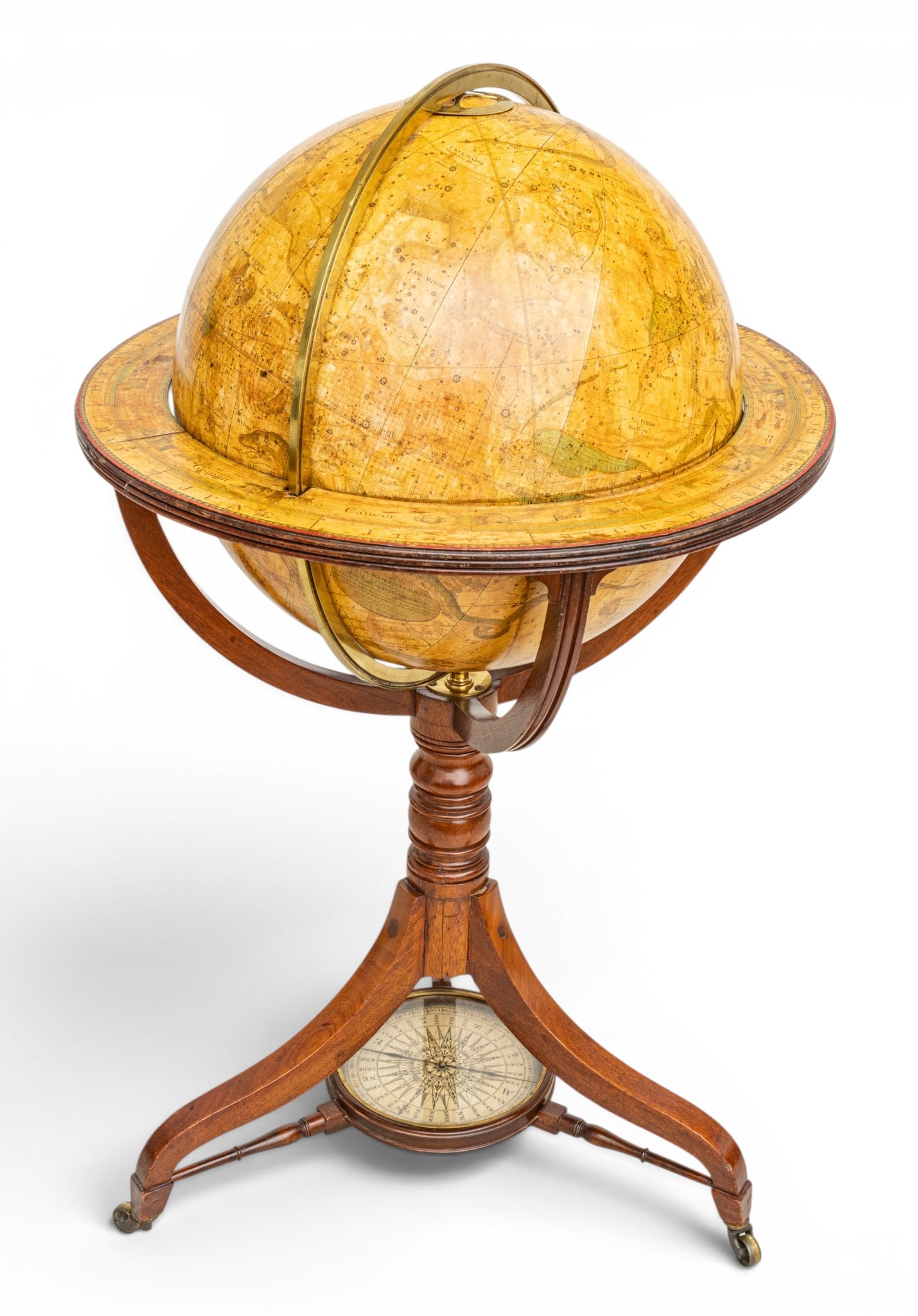W & T. M. Bardin, Celestial Globe Mounted on Mahogany Stand with Compass, Ca. 1800, H 44" W 26" 1 PC (1 of 15)