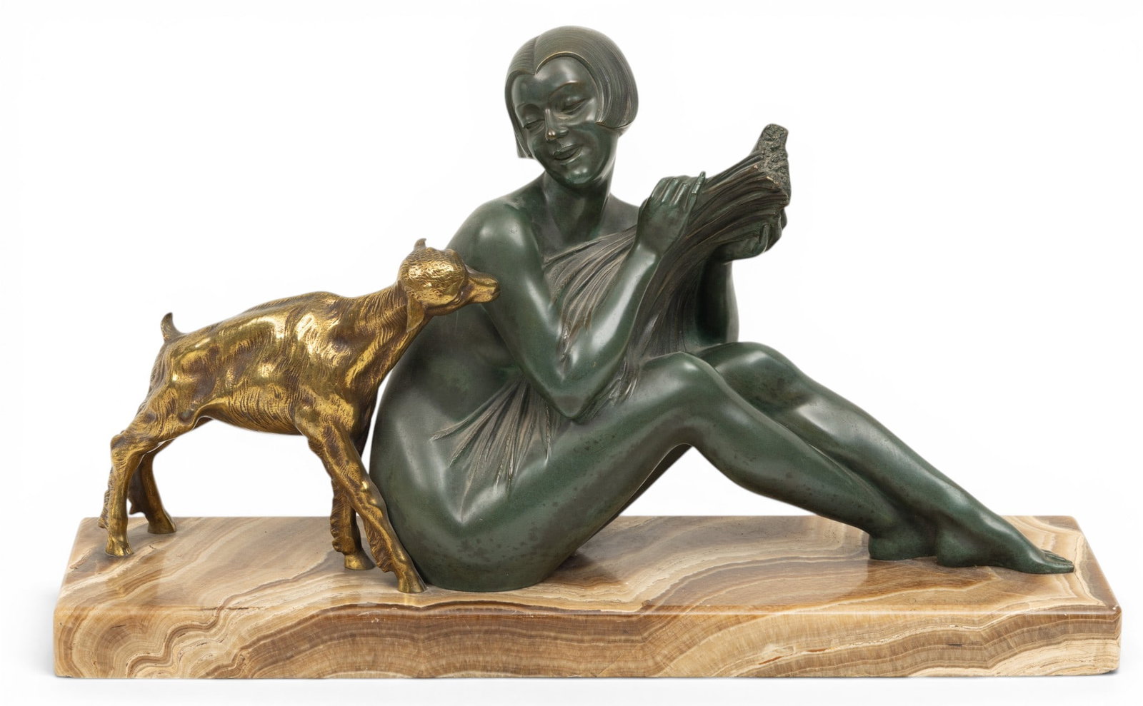 After Demetre Chiparus (Romanian, 1886-1947) Art Deco Bronze Sculpture on Onyx Base, Ca. Early 20th (1 of 6)
