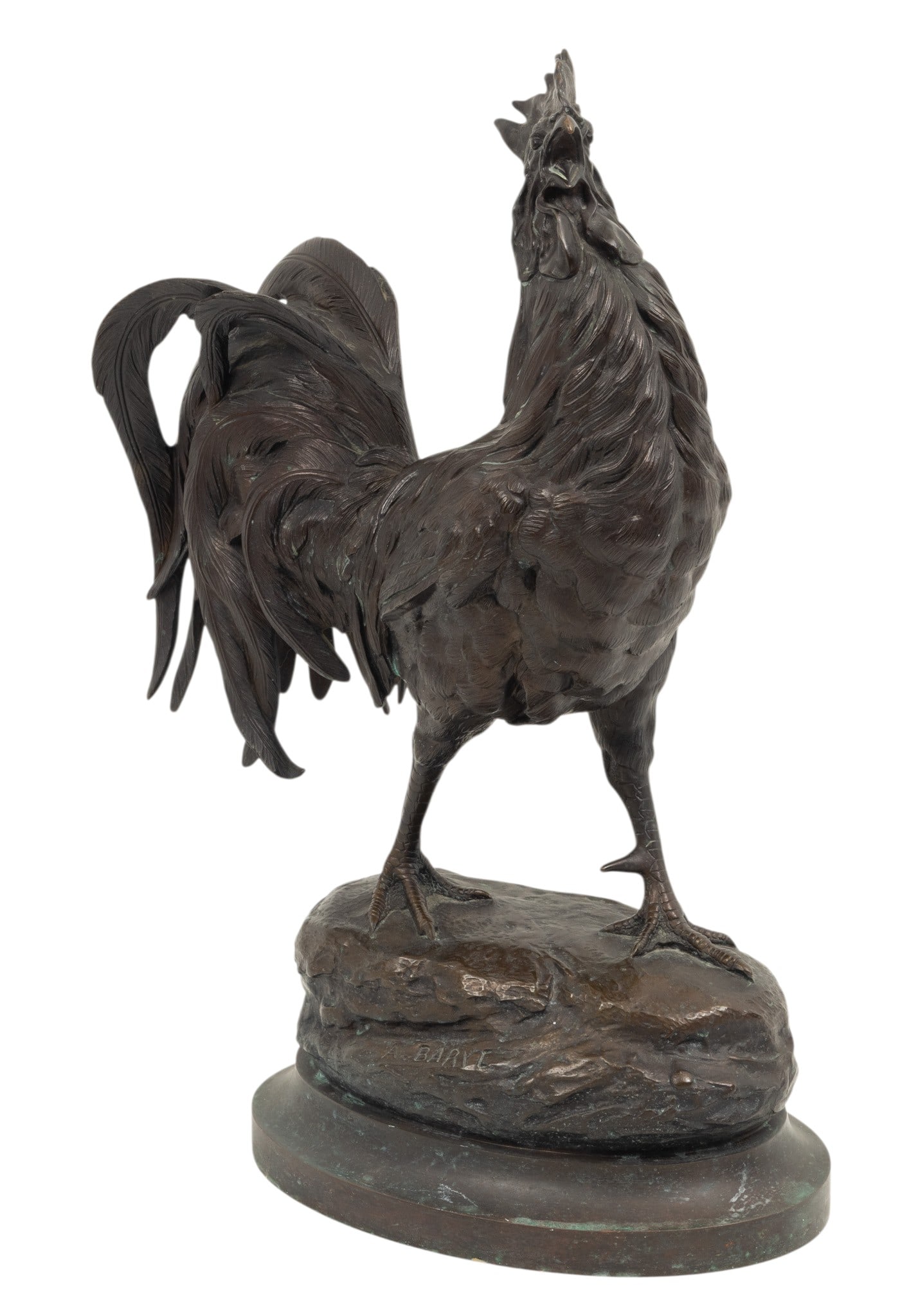 Alfred Barye (French, 1839-1882) Original Bronze Sculpture 1860-1880, 'Le Coq (Rooster)', H 18" W (1 of 8)