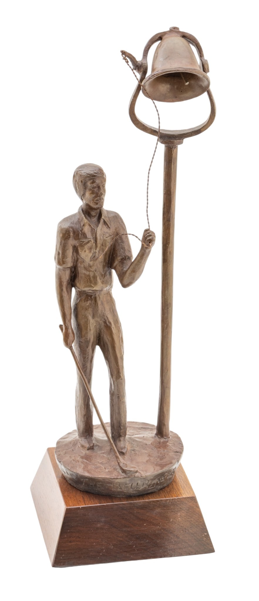 Oscar Graves (American/Detroit, B. 1921) Bronze Sculpture 1978, 'The Bell Ringer', H 14'' Dia. 5'' (1 of 8)